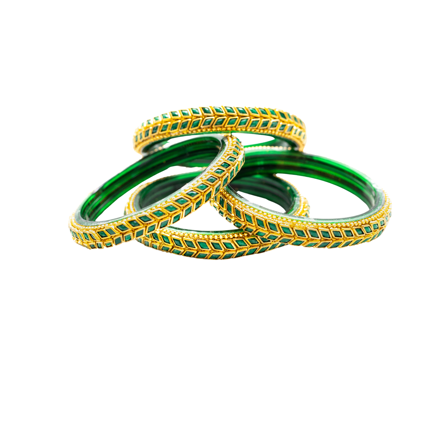Swara Creations Glass Bangles/Kadas Set | Diamond Cutting Stone design | Golden Design for Women & Girls(Size - 2.4, 2.6, 2.8)