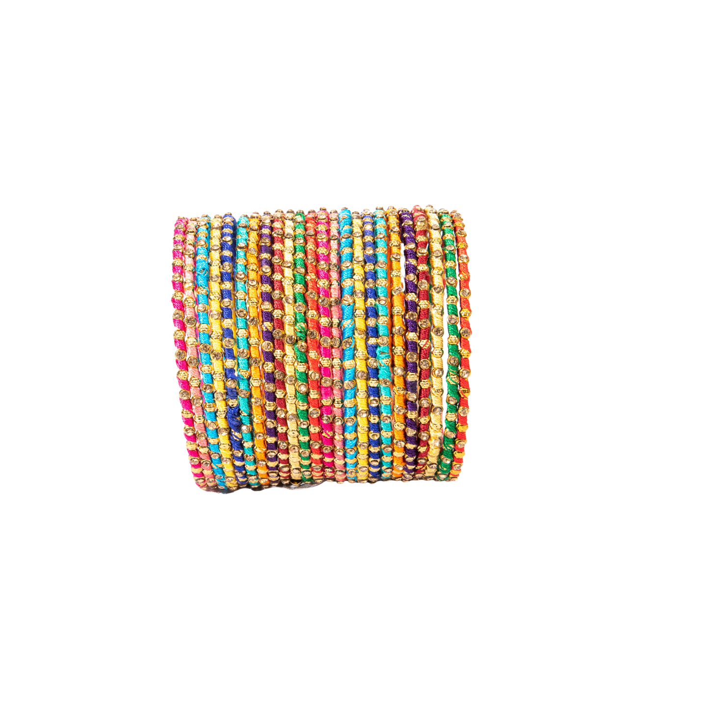 Swara Creations Multicolored Metal bangles/kada Set wrapped in Silk Thread & golden dots for Women & Girls (24Pcs)(SKU019)