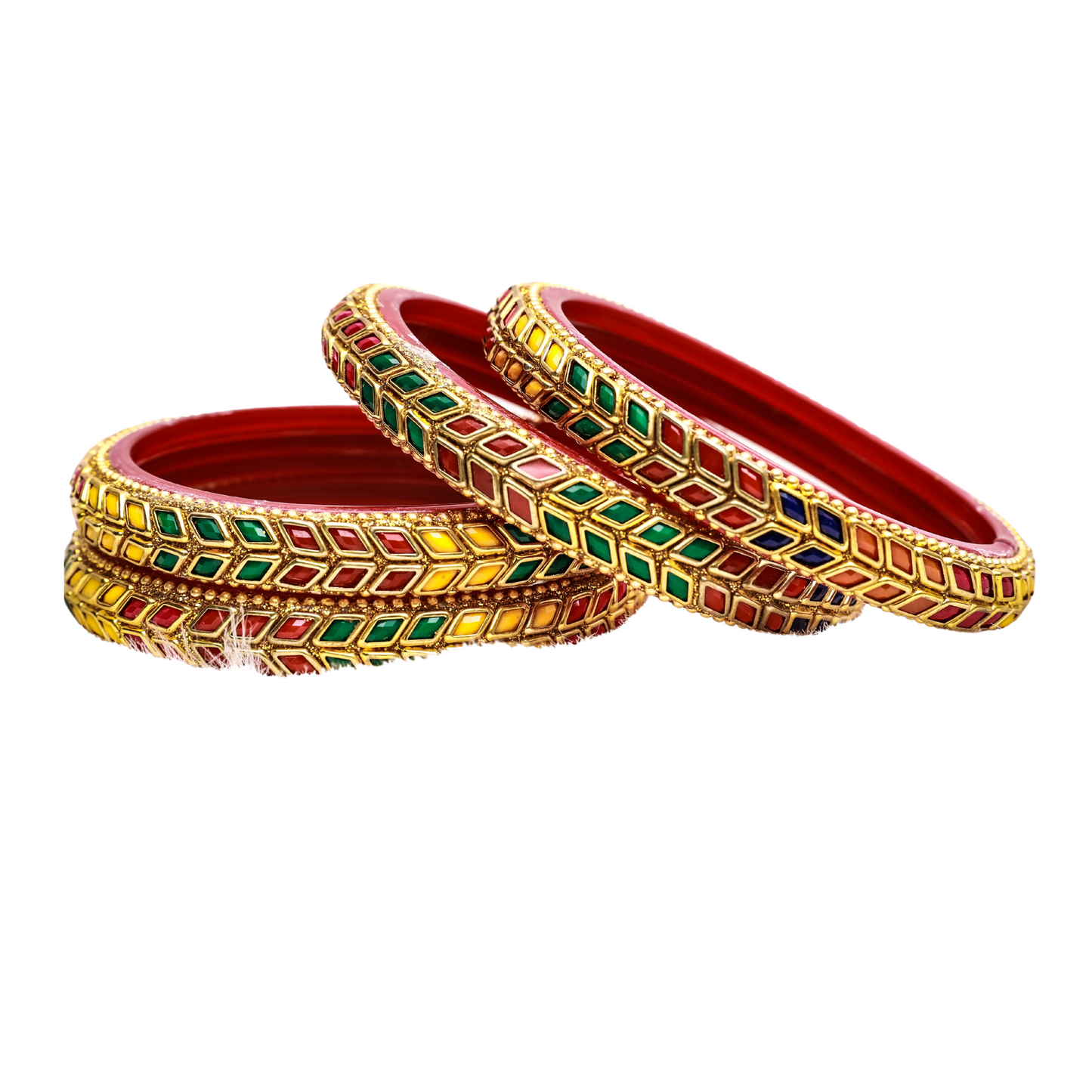 Swara Creations Glass Bangles/Kadas Set | Diamond Cutting Stone design | Golden Design for Women & Girls(Size - 2.4, 2.6, 2.8)