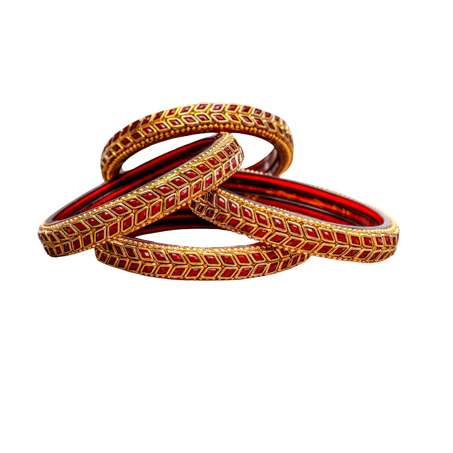 Swara Creations Glass Bangles/Kadas Set | Diamond Cutting Stone design | Golden Design for Women & Girls(Size - 2.4, 2.6, 2.8)