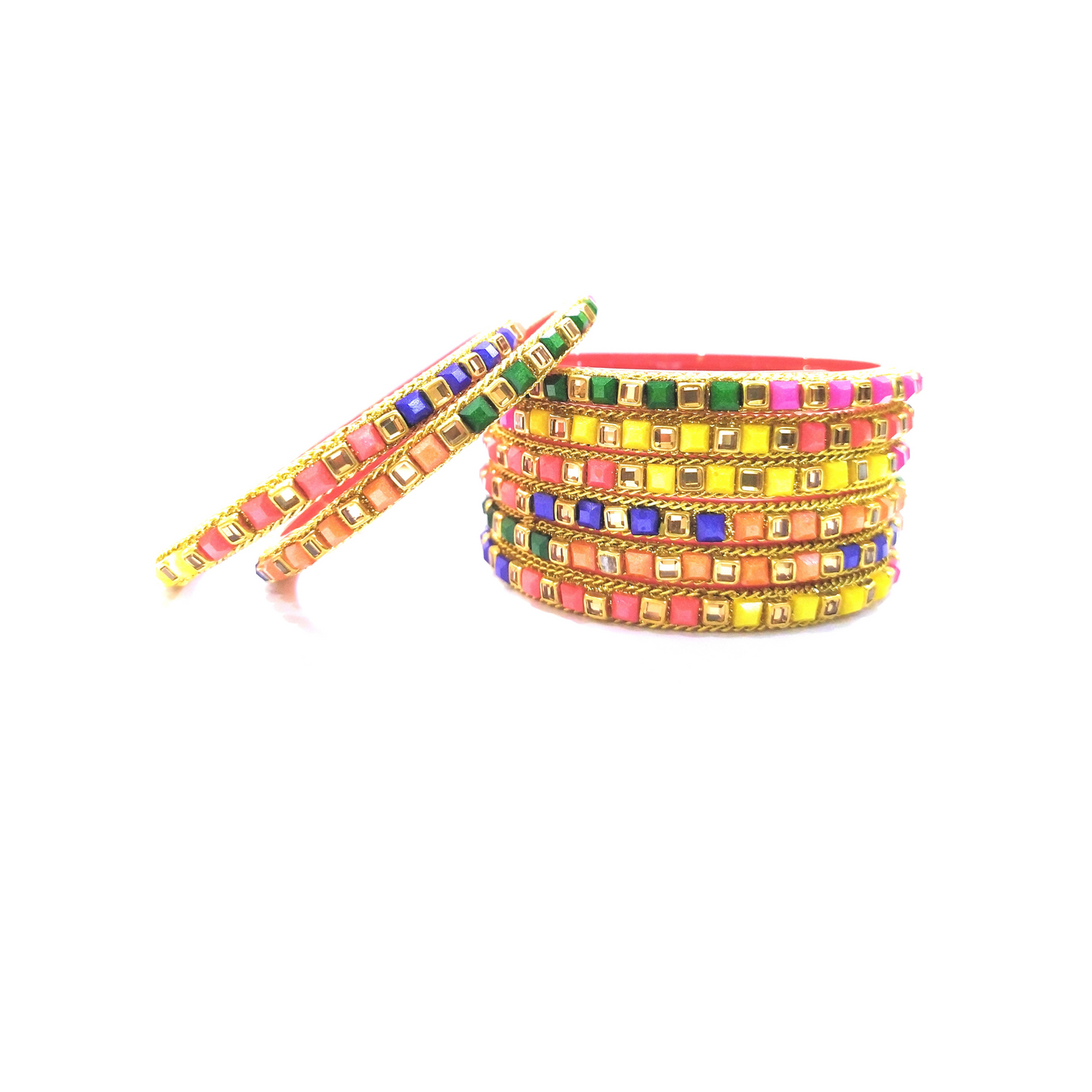 Stone Multicolor Glass Bangles Set