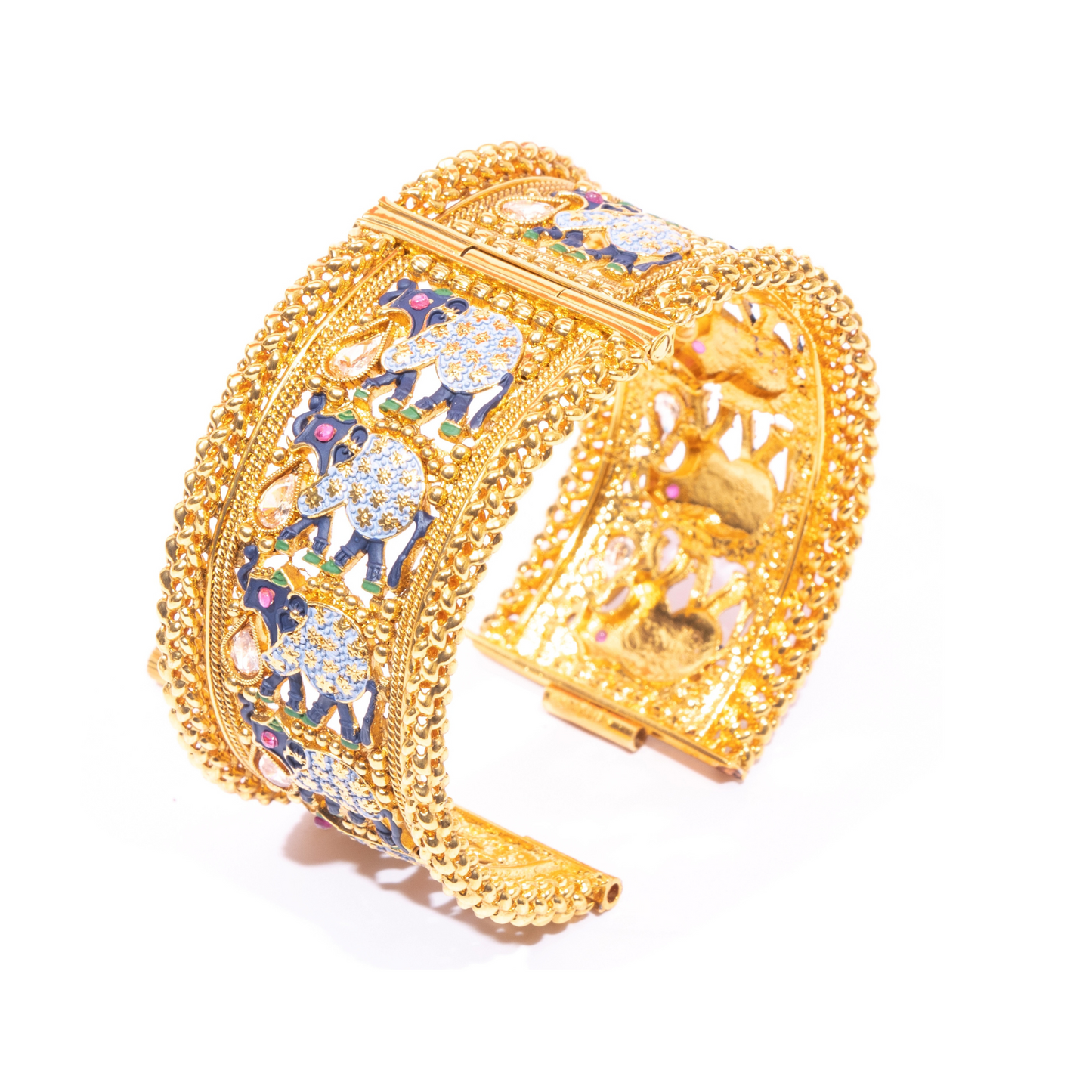 Swara Creations Traditional Golden Brass Kada embossed with Blue Small Elephant design for Women & Girls (1Pc)(SKU087)