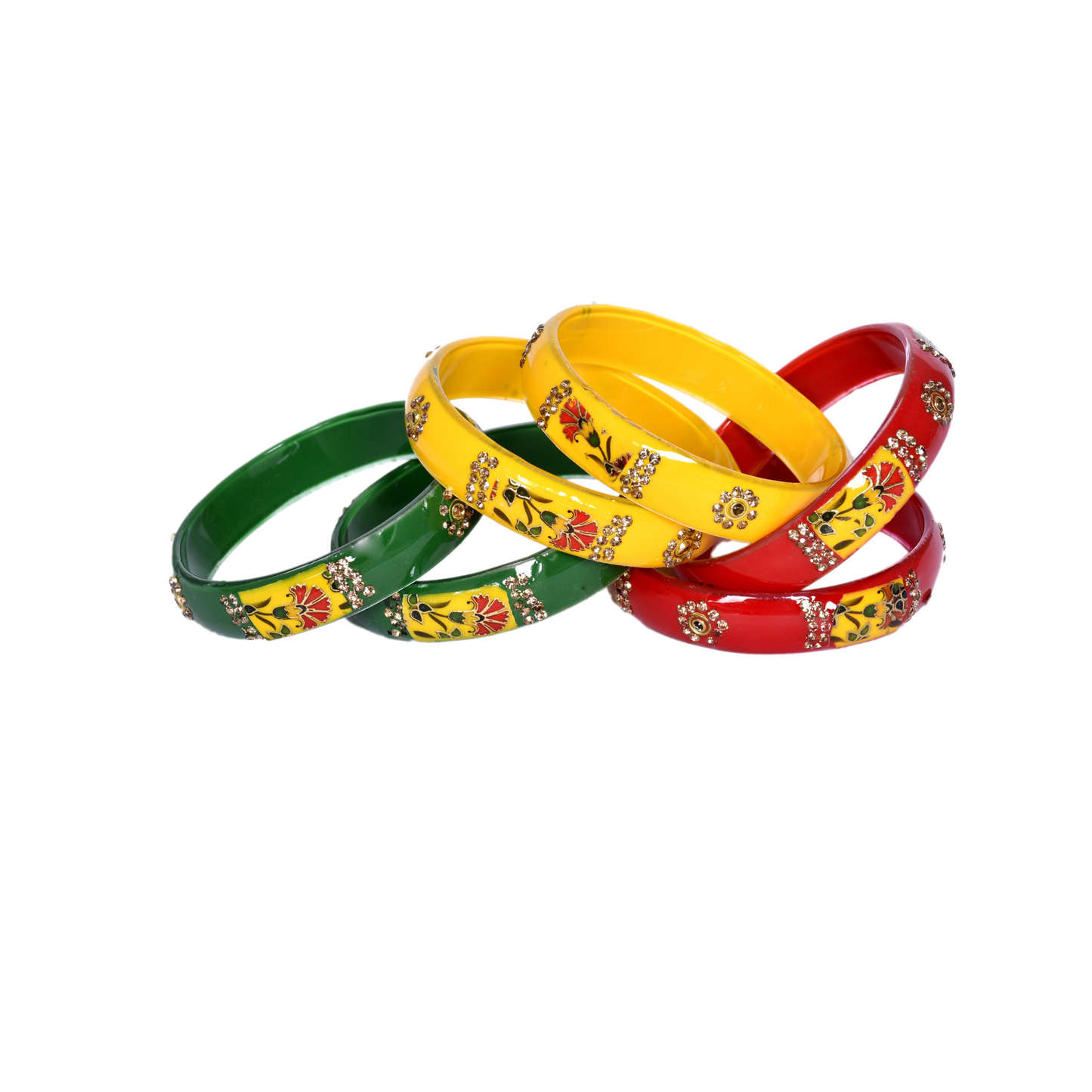 Swara Creations Traditional Bangles Set |Glass Kade in Crystal Glossy Finish with Zircon on it| Glossy Bangles Kada for Women & Girls(Set of 6)(SKU075)