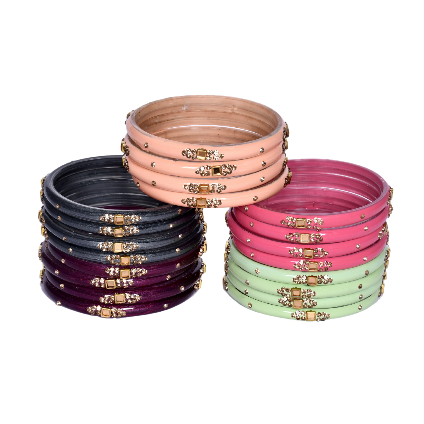 Swara Creations Glass Bangles with Zirconia & Gemstonwork and Glossy Finished Kada Set For Women and Girls(SKU163)