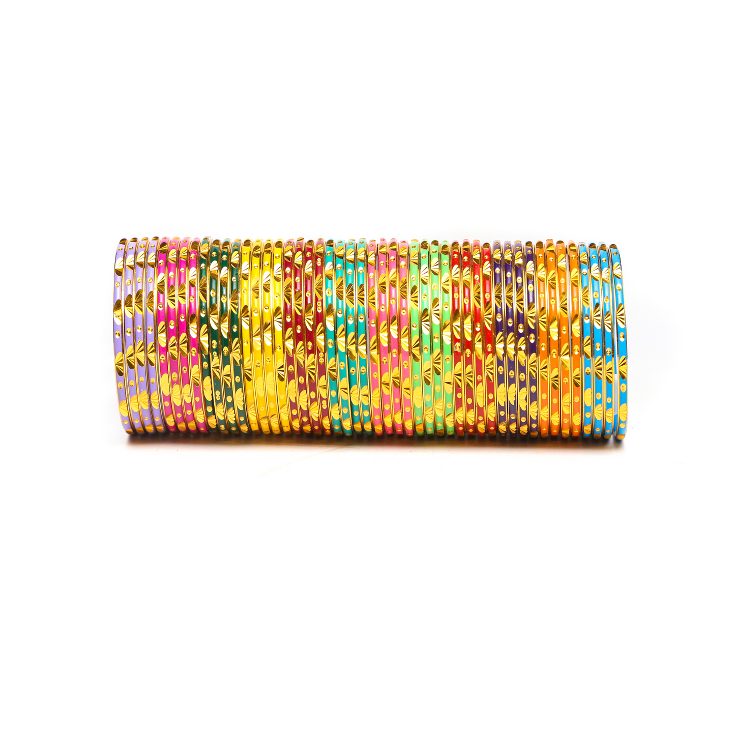 Swara Creations Metal Bangles/Kadas set|Multicolor with golden design|12 colors Banges for Women and Girls (48Pcs)(Color Combination-3)(SKU111)