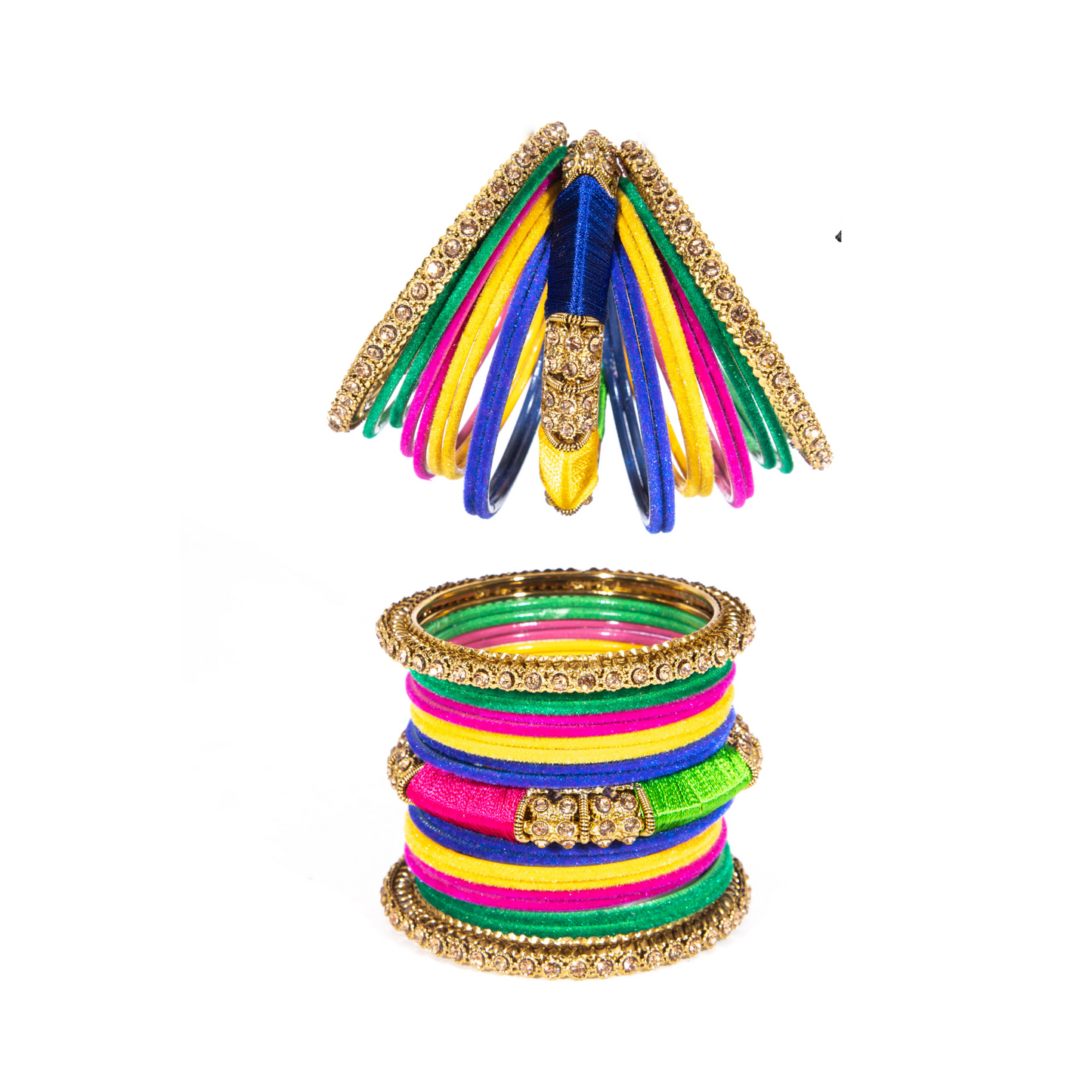Swara Creations Metal Velvet Bangles Set with Zircon and Silk Thread Work kadas | for Women & Girls (Set of 30 pcs)(SKU176)