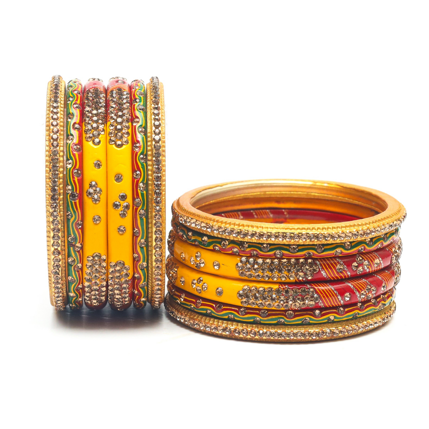 Swara Creations Bangles Set in Red, Yellow and Green Color, Lahthi Churi zircon work for Women and Girl(SKU196)s