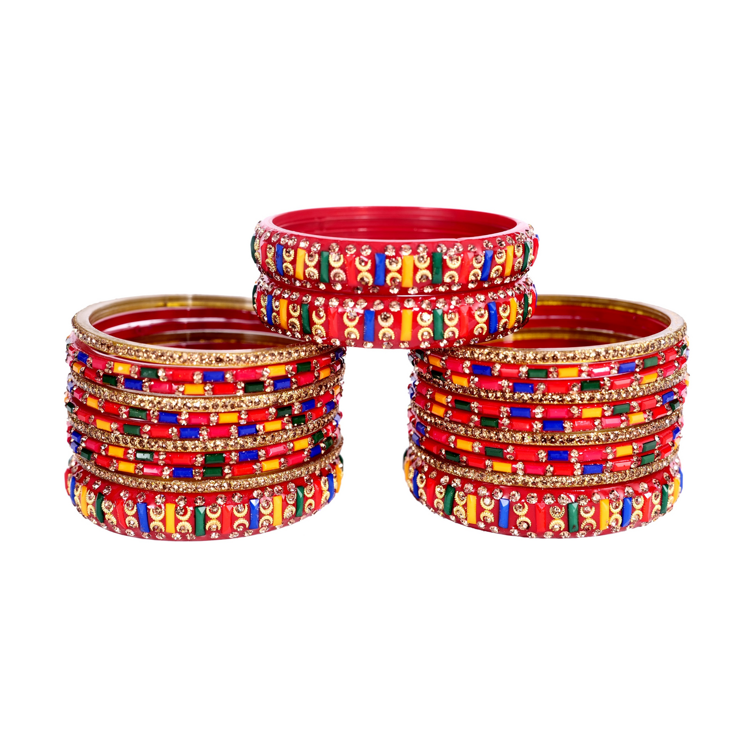 Swara Creations Traditional Glass Bangles Kada Set | Red & Multicolor Stone Design for Special Occassions for Women & Girls(SKU194)