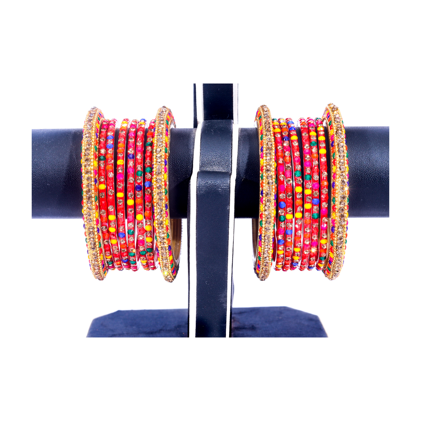 Swara Creations Traditional Glass Bangles Kada Set | Red & Multicolor Stone Design for Special Occassions for Women & Girls(SKU194)