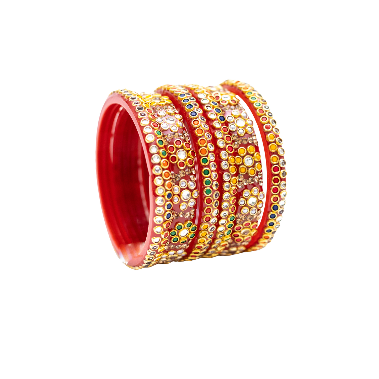 Swara Creations Beautiful Good Fancy Red & Golden stones Studded Glass Kada with Gemstone Set for Women(Sku243)