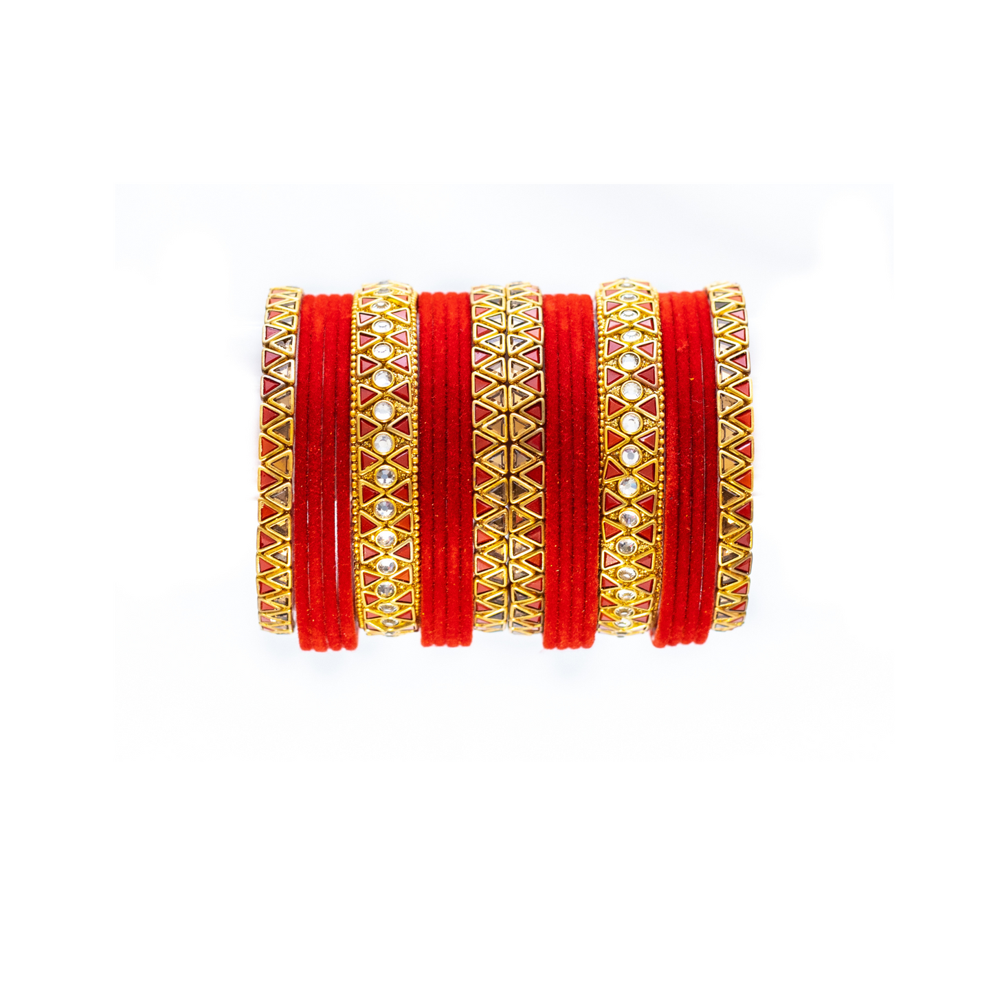 Swara Creations Traditional Glass Bangles set for women/Red and Green Velvet glass bangles/Diamond cutting/Kundan work design bangles for women(Sku253)