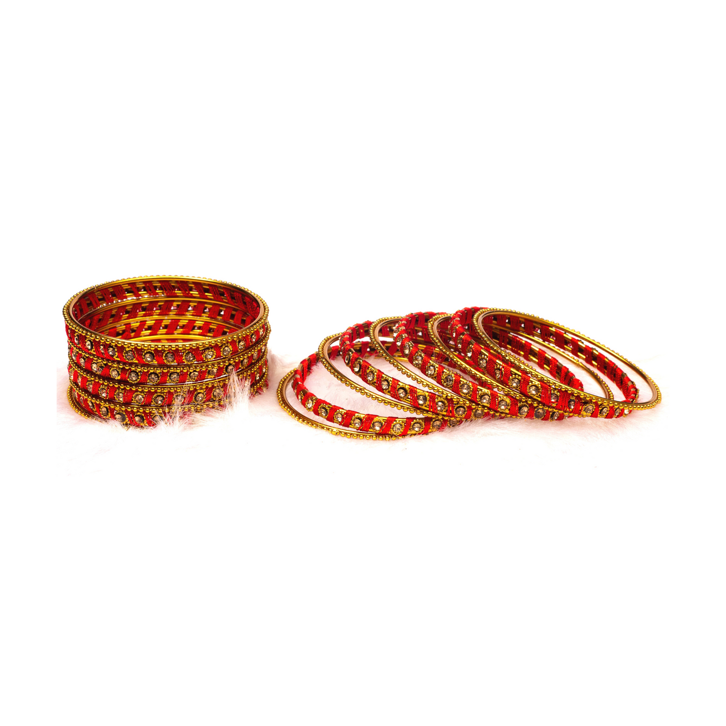 Swara Creations Metal Bangle set wrapped in silk threads with Golden stones for Women & Girls(24pcs)(SKU015)