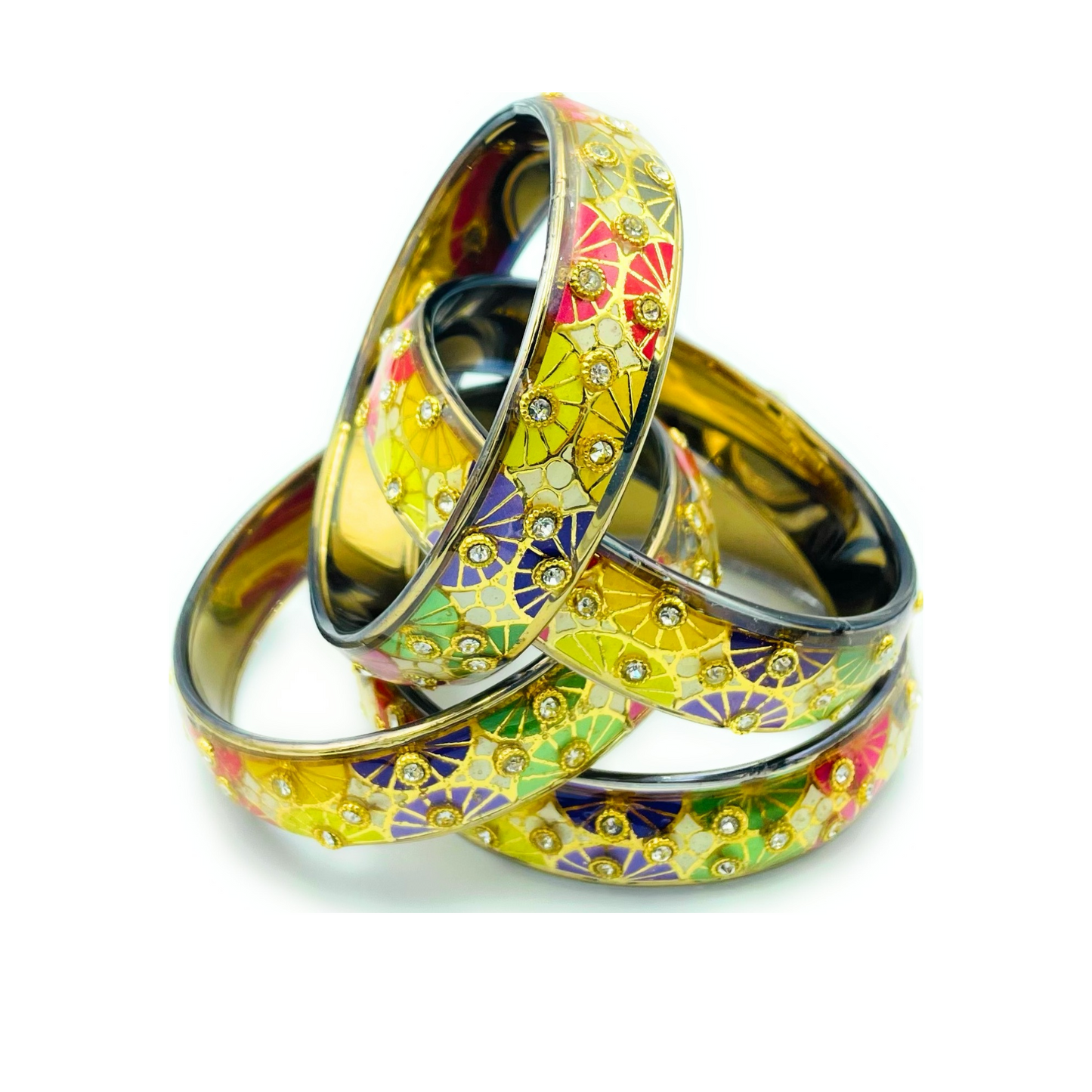 Swara Creations Traditional Bangles Set |Glass Kade with Golden design, Stone work| Red Green & Multi color Bangles(Sku255)