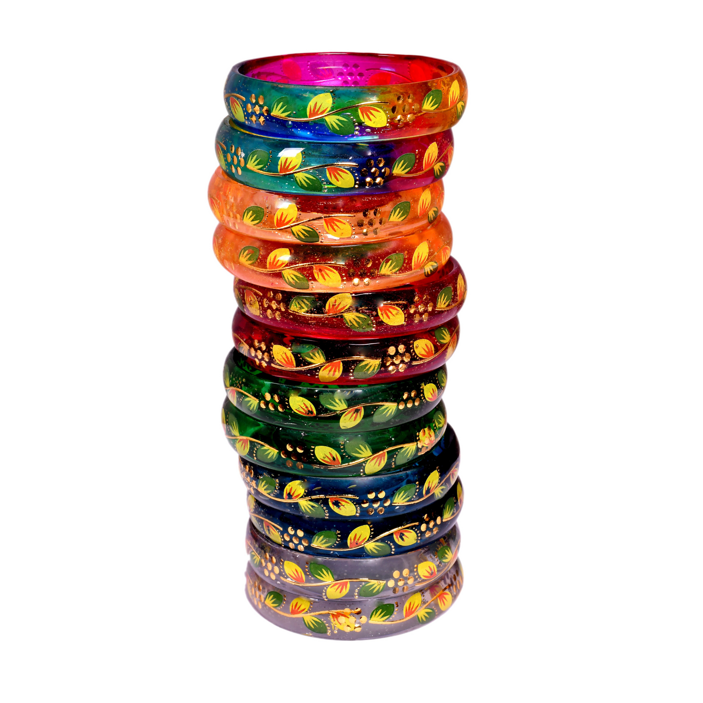 Swara Creations Traditional Bangles Set |Glass Kade in Crystal Glossy Finish with leaf design| Bangles Kada for Women & Girls(SKU256)