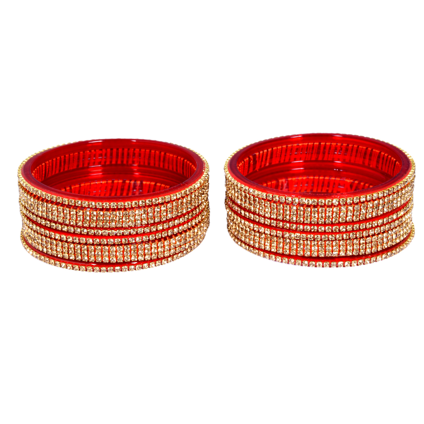 Swara Creations Red Glass Bangles Set | Zirconia Golden work | Perfect for Karwa Chauth, Wedding & festival for Women & Girls(SKU257)