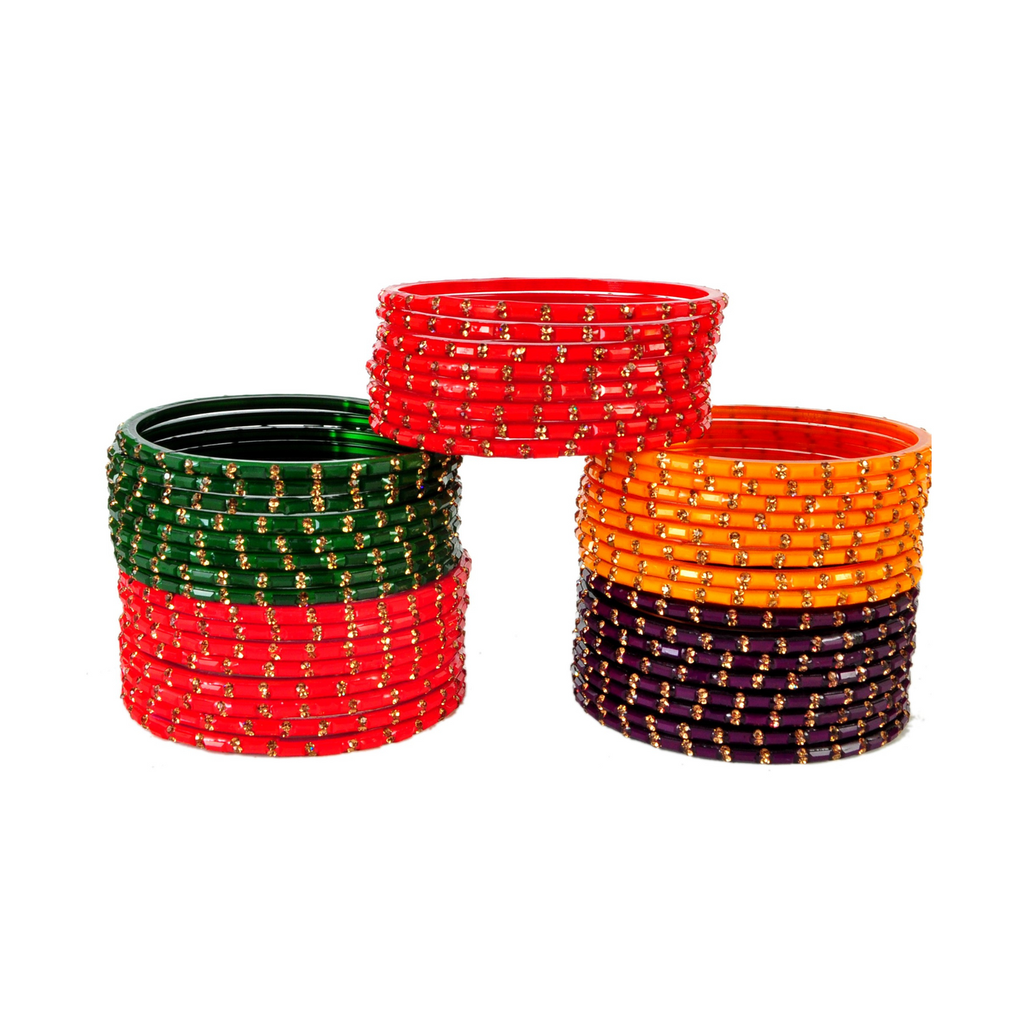 Swara Creations Glass Bangles Set in Red Green Gajri Purple Yellow Color for Women & Girls(SKU262)