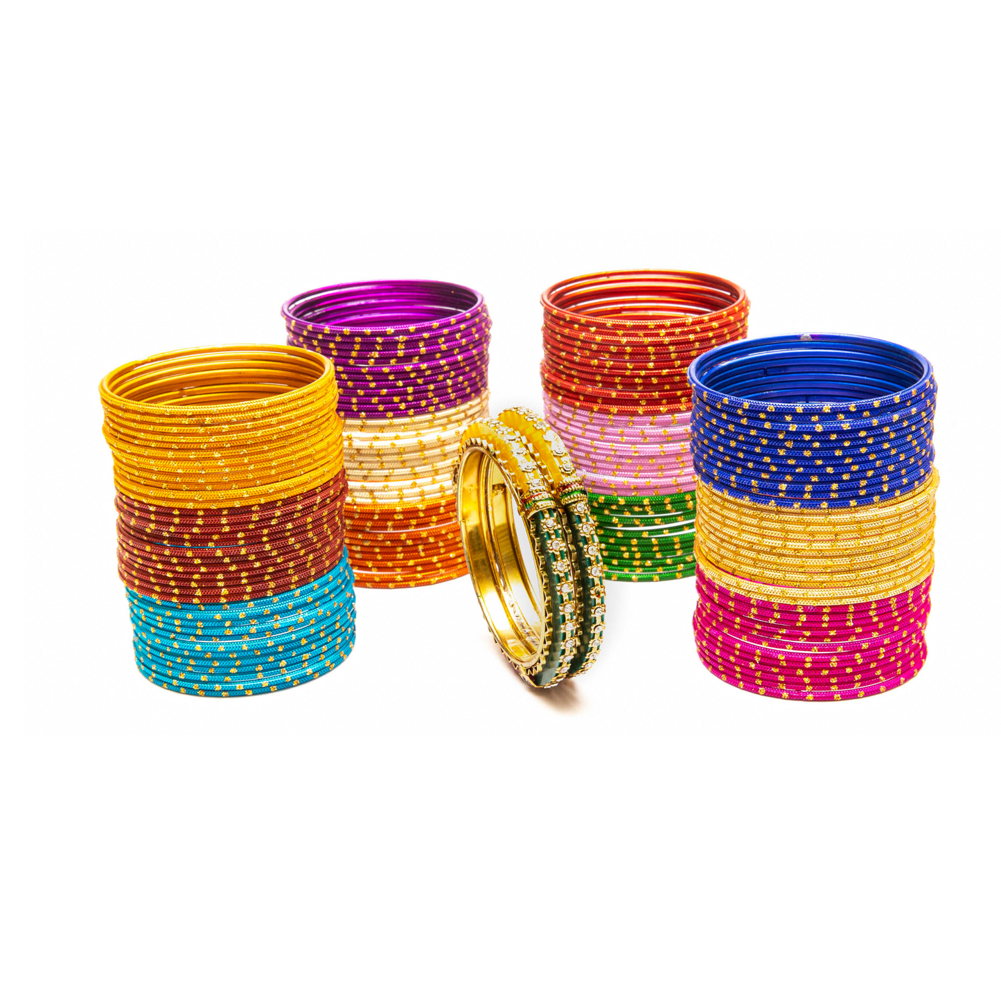 Swara Creations Metal Bangle/Churi Set with Golden Dots in Multicolor Set for Women and Girls(SKU303)