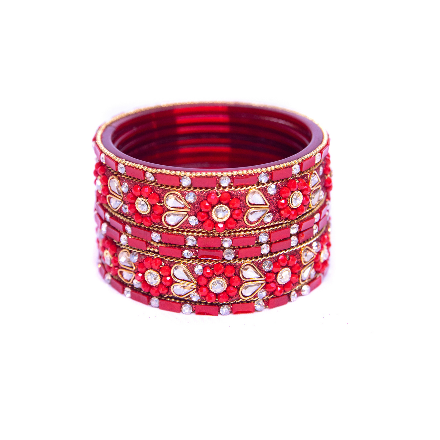Swara Creations Red Glass Bangles Set | Karwa Chauth Special Bangles set | Shiny Stonework Kundan Bangles for Women & Girl(Sku266)