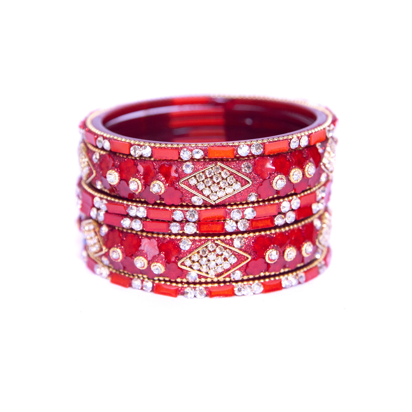 Swara Creations Red Glass Bangles Set | Karwa Chauth Special Bangles set | Shiny Stonework Kundan Bangles for Women & Girl(Sku266)