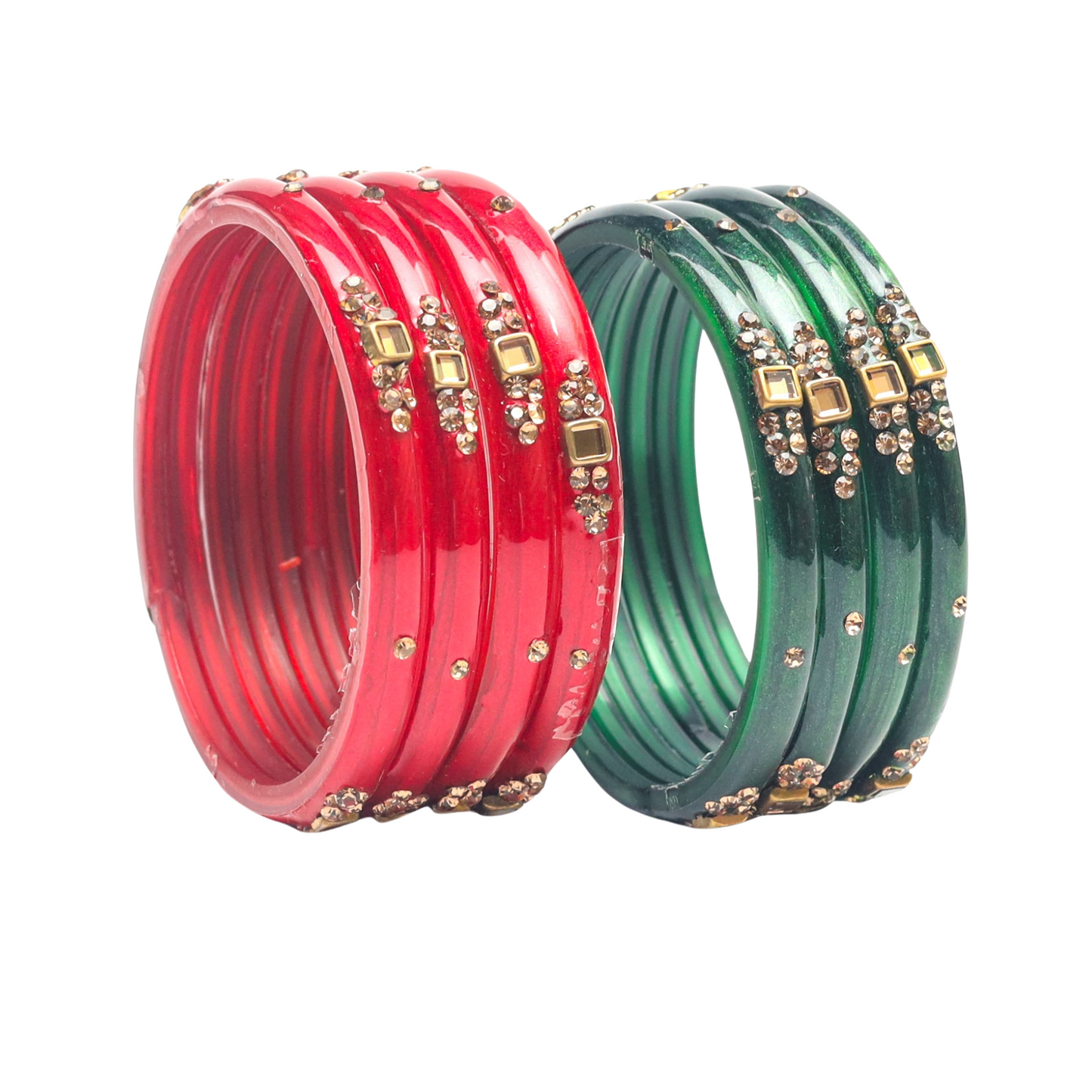 Swara Creations Glass Bangles with Zirconia & Gemstonwork and Glossy Finished Kada Set For Women and Girls(SKU163)