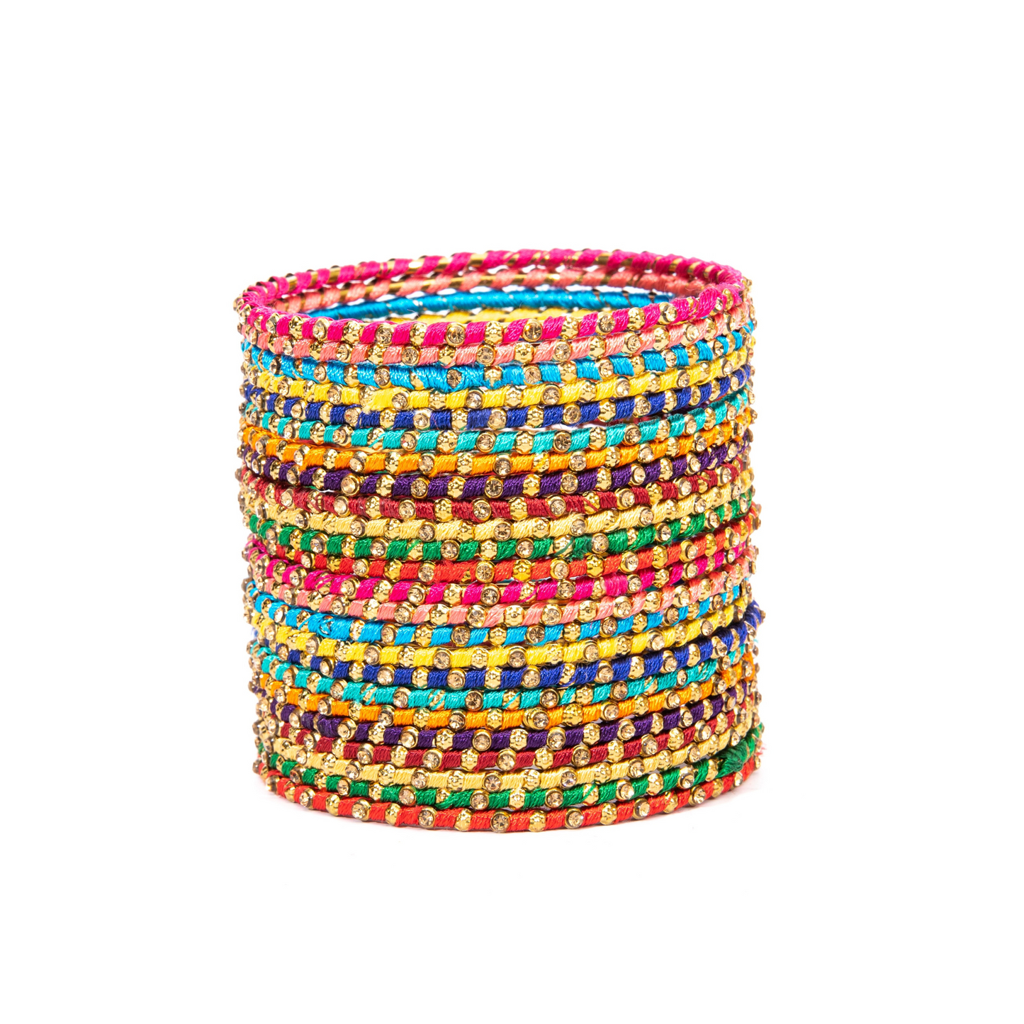 Swara Creations Multicolored Metal bangles/kada Set wrapped in Silk Thread & golden dots for Women & Girls (24Pcs)(SKU019)