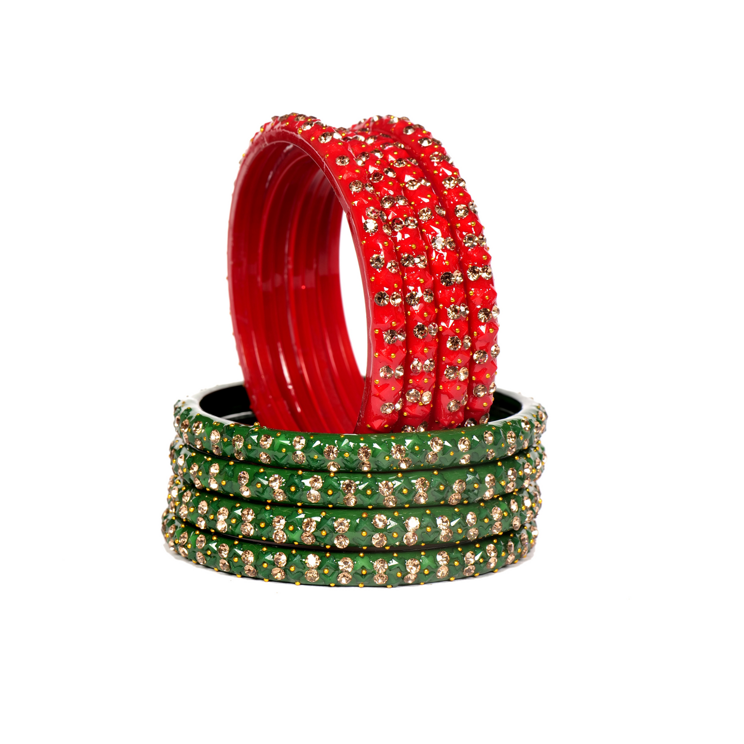 Swara Creations Red Green White Multi color Bangles for Women/Studded with Zirconia stonework/Glass Bangles (8Pcs)(SKU258)