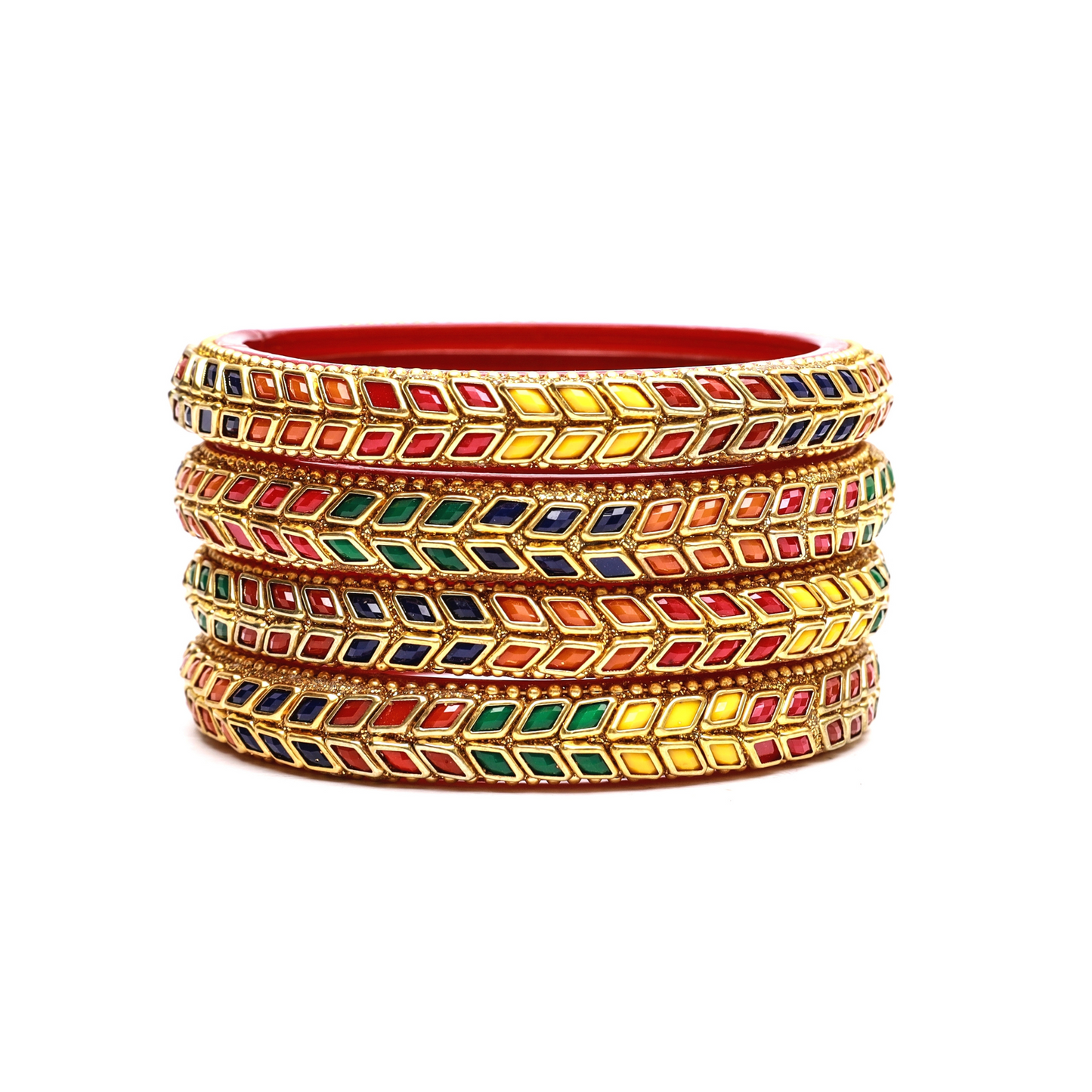 Swara Creations Glass Bangles/Kadas Set | Diamond Cutting Stone design | Golden Design for Women & Girls(Size - 2.4, 2.6, 2.8)
