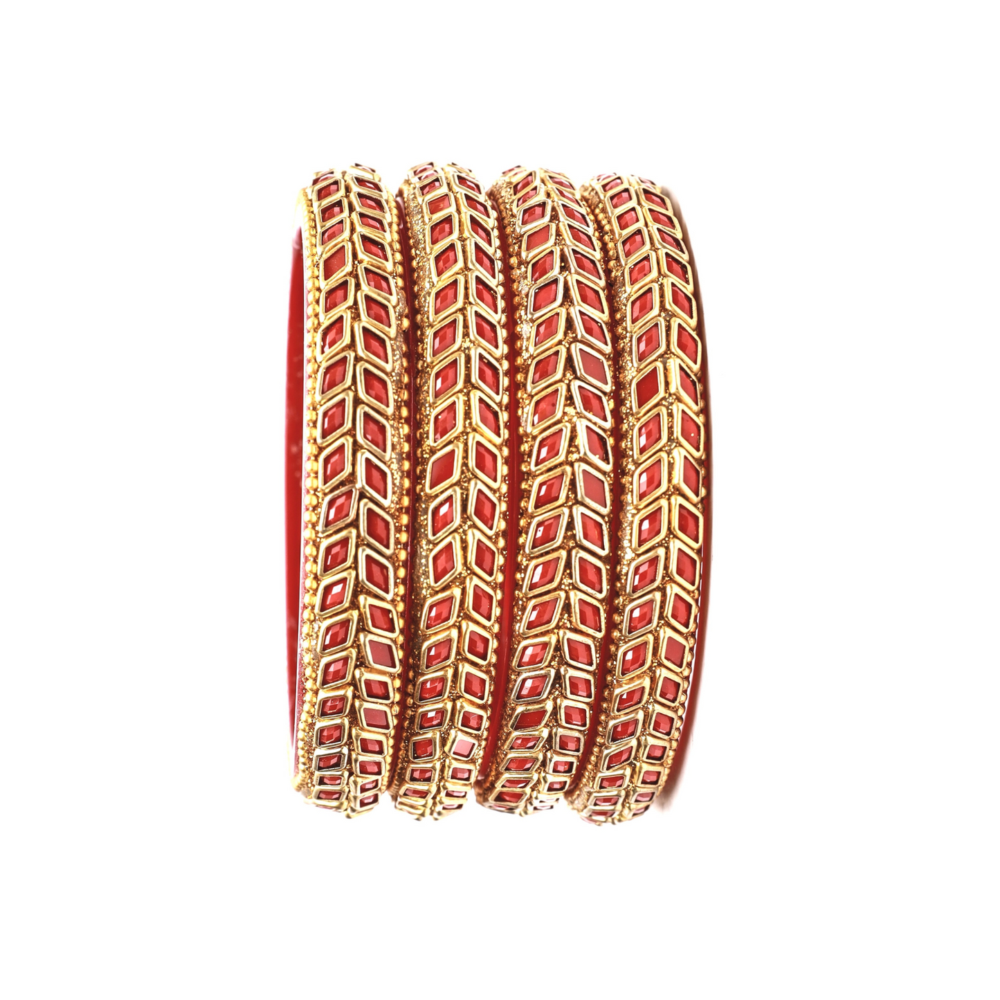 Swara Creations Glass Bangles/Kadas Set | Diamond Cutting Stone design | Golden Design for Women & Girls(Size - 2.4, 2.6, 2.8)