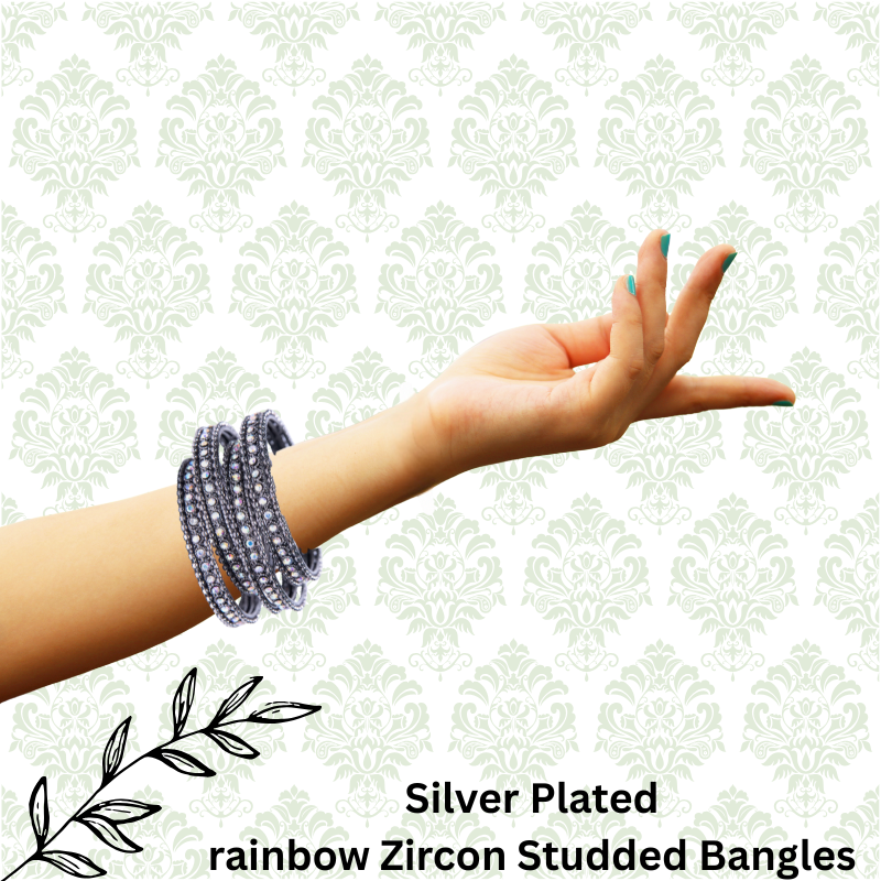 zircon Silver Plated Metal Bangles Set