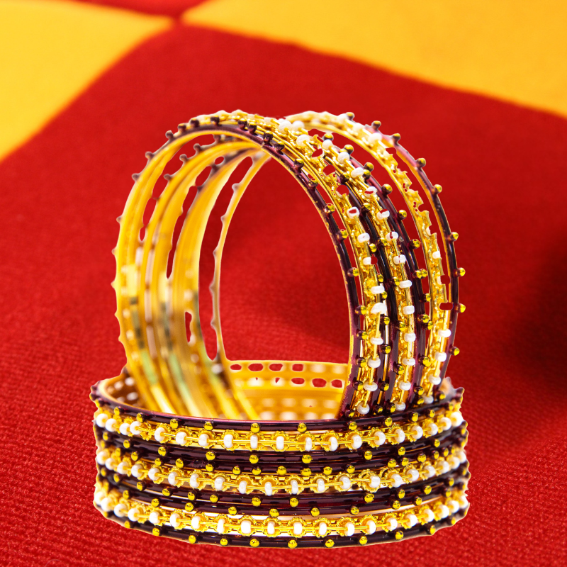 Stone Gold Plated Metal Bangles Set