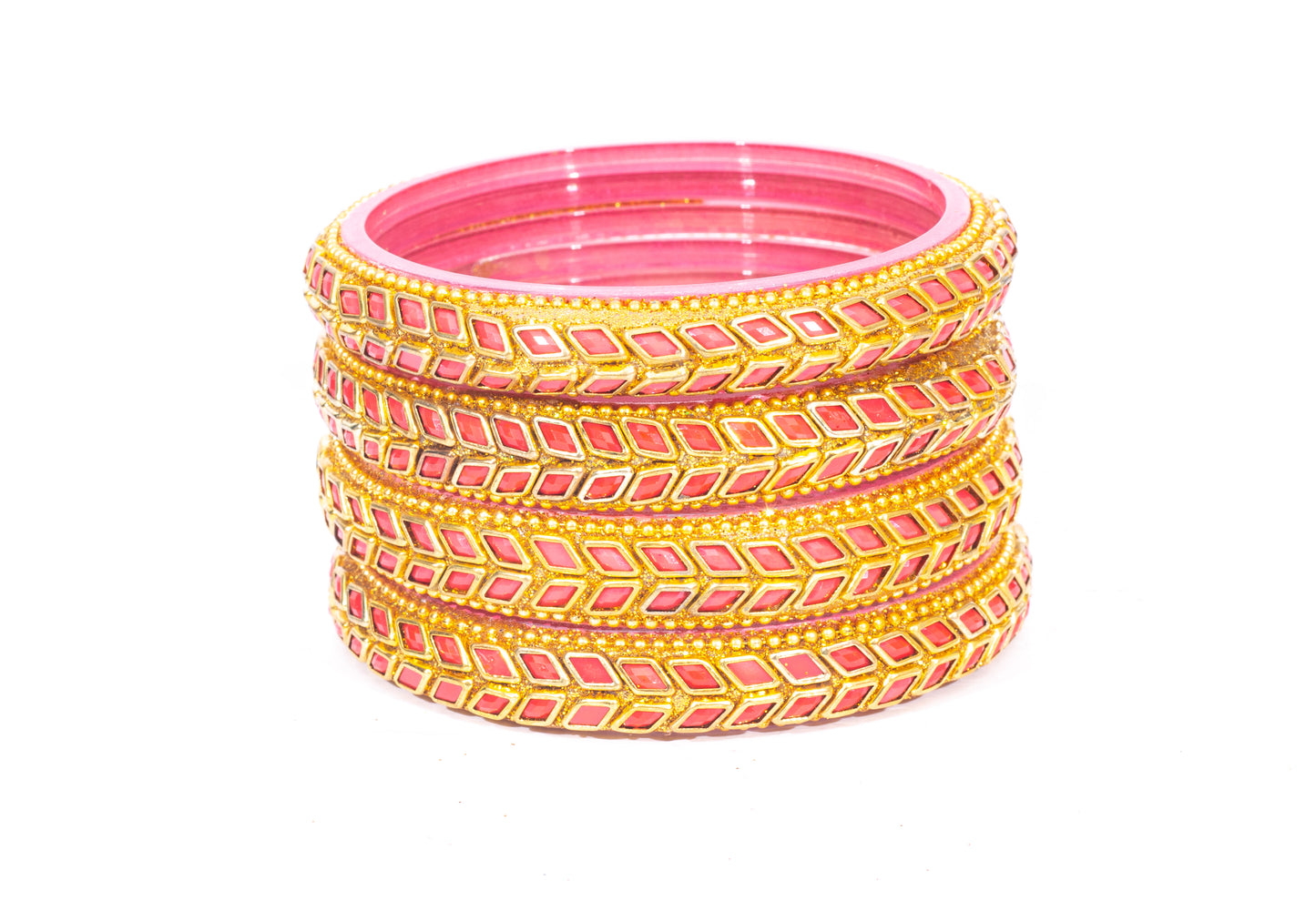 Swara Creations Glass Bangles/Kadas Set | Diamond Cutting Stone design | Golden Design for Women & Girls(Size - 2.4, 2.6, 2.8)
