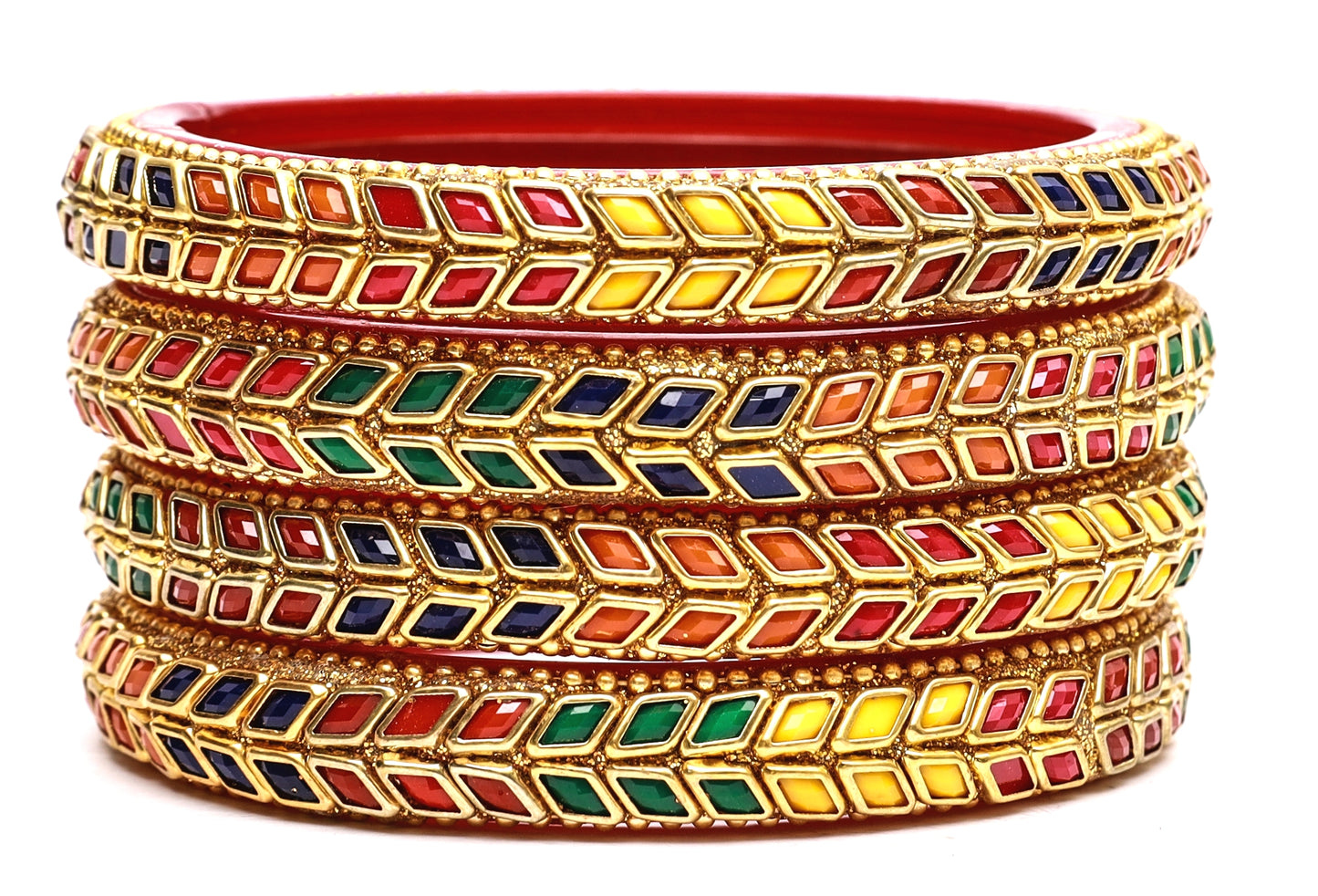Swara Creations Glass Bangles/Kadas Set | Diamond Cutting Stone design | Golden Design for Women & Girls(Size - 2.4, 2.6, 2.8)