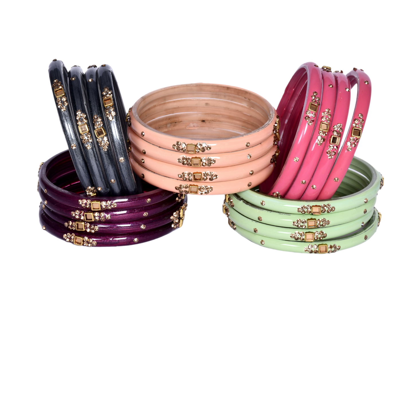 Swara Creations Glass Bangles with Zirconia & Gemstonwork and Glossy Finished Kada Set For Women and Girls(SKU163)