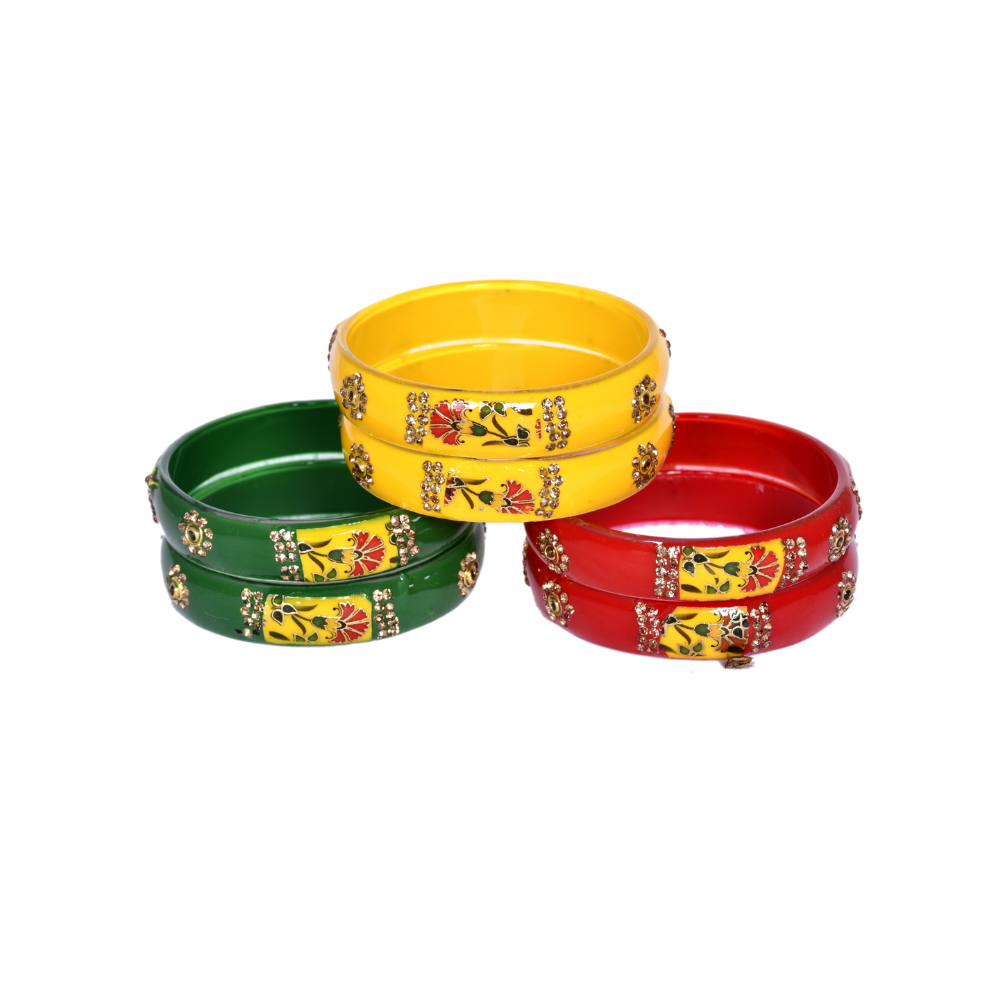 Swara Creations Traditional Bangles Set |Glass Kade in Crystal Glossy Finish with Zircon on it| Glossy Bangles Kada for Women & Girls(Set of 6)(SKU075)