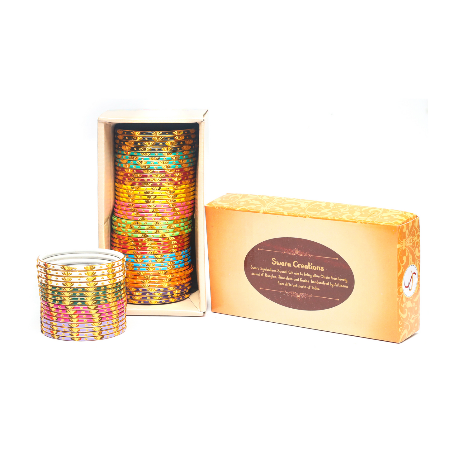 Swara Creations Metal Bangles/Kadas set|Multicolor with golden design|12 colors Banges for Women and Girls (48Pcs)(Color Combination-3)(SKU111)