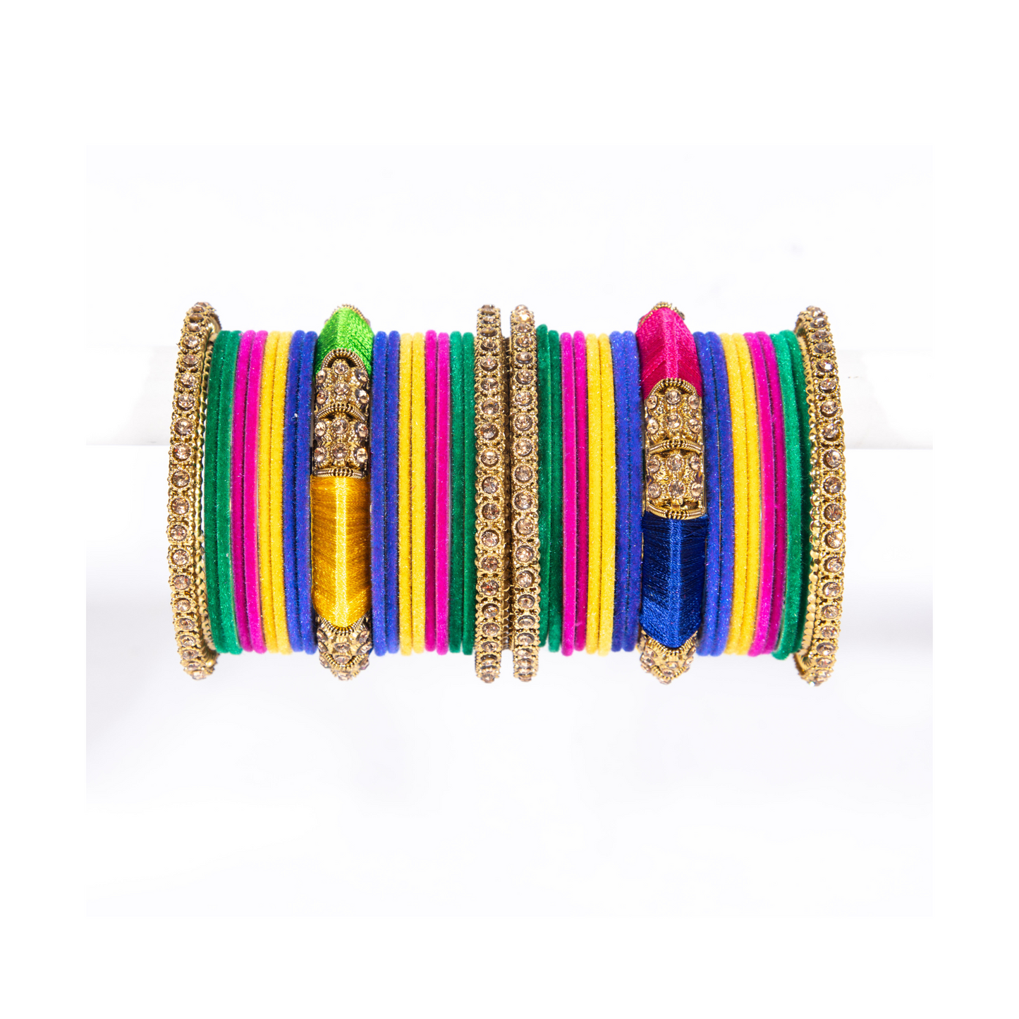 Swara Creations Metal Velvet Bangles Set with Zircon and Silk Thread Work kadas | for Women & Girls (Set of 30 pcs)(SKU176)