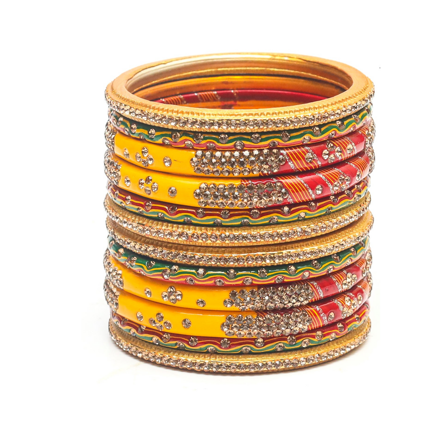 Swara Creations Bangles Set in Red, Yellow and Green Color, Lahthi Churi zircon work for Women and Girl(SKU196)s