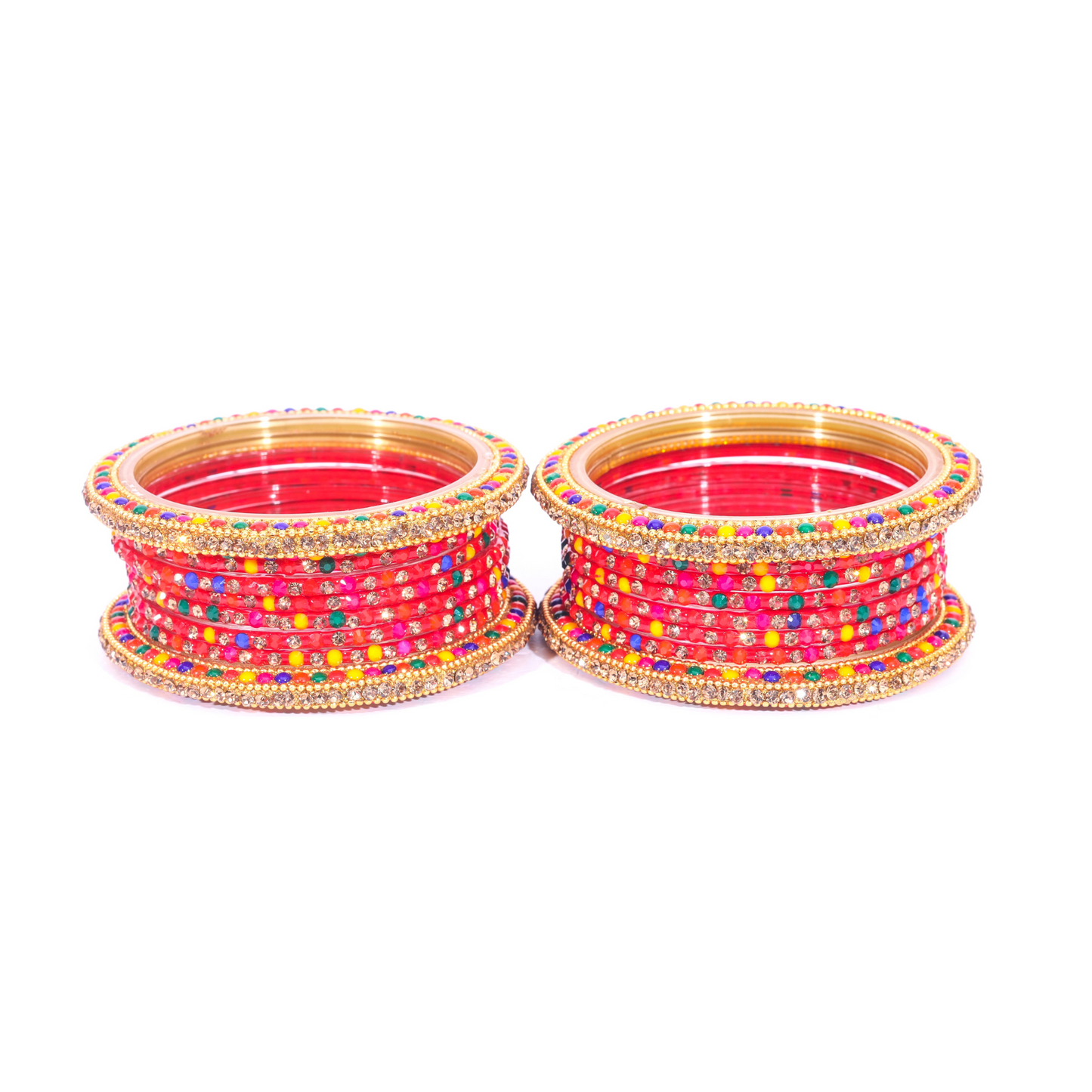 Swara Creations Traditional Glass Bangles Kada Set | Red & Multicolor Stone Design for Special Occassions for Women & Girls(SKU194)