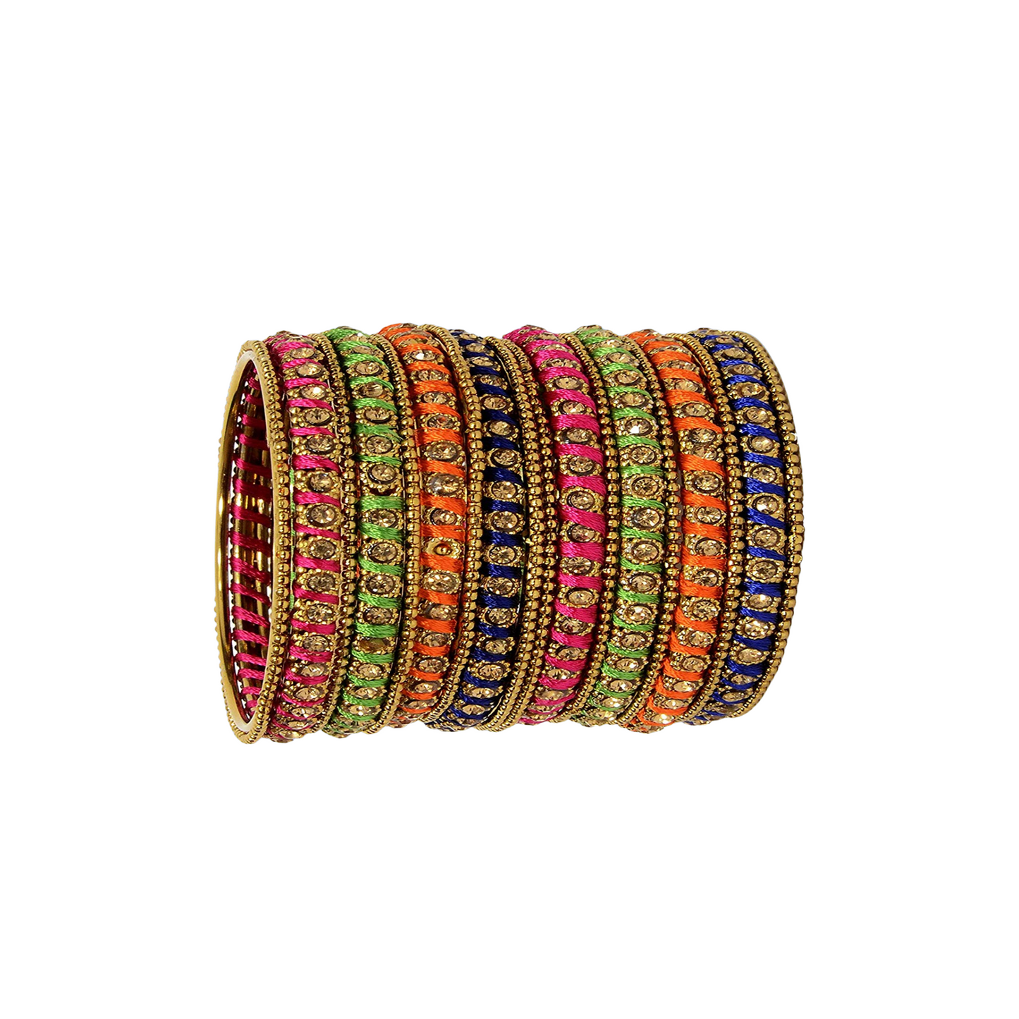 Swara Creations Metal Bangle set wrapped in silk threads with Golden stones for Women & Girls(24pcs)(SKU015)