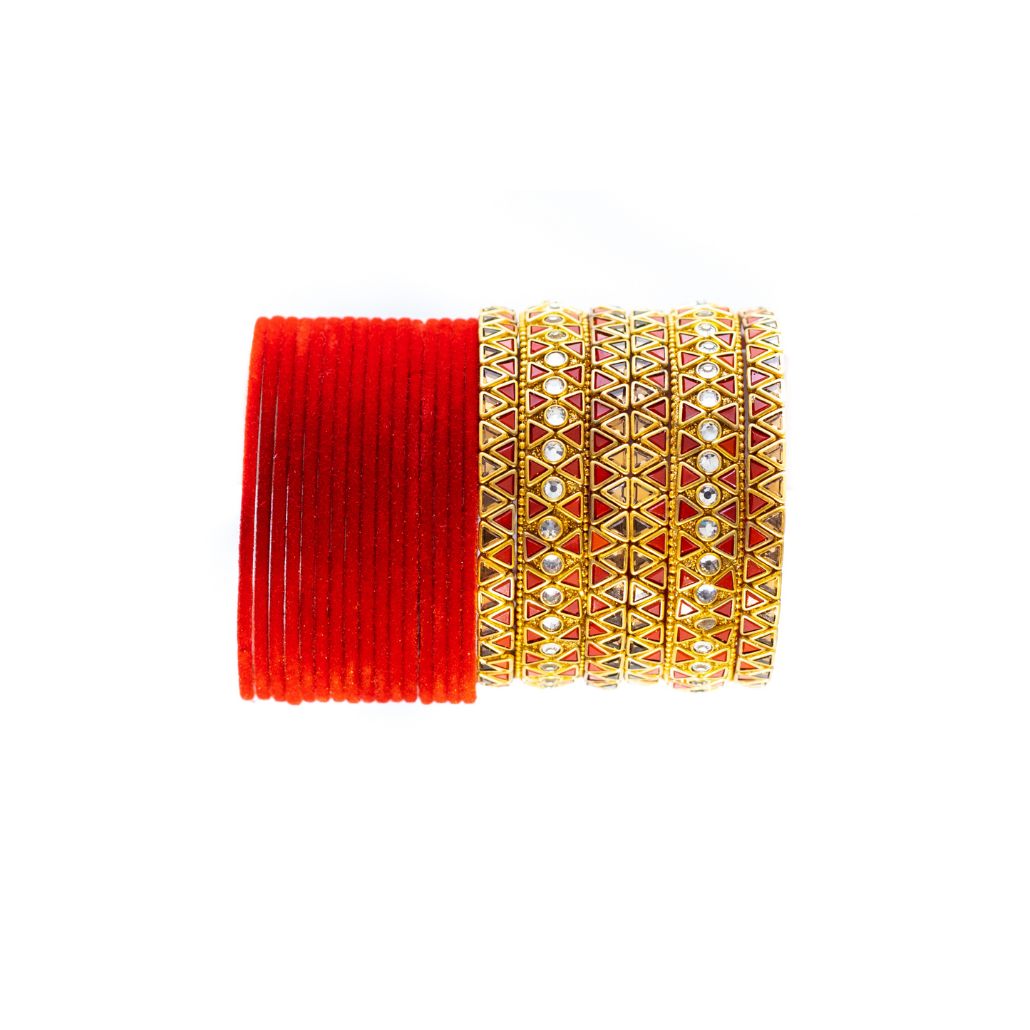 Swara Creations Traditional Glass Bangles set for women/Red and Green Velvet glass bangles/Diamond cutting/Kundan work design bangles for women(Sku253)
