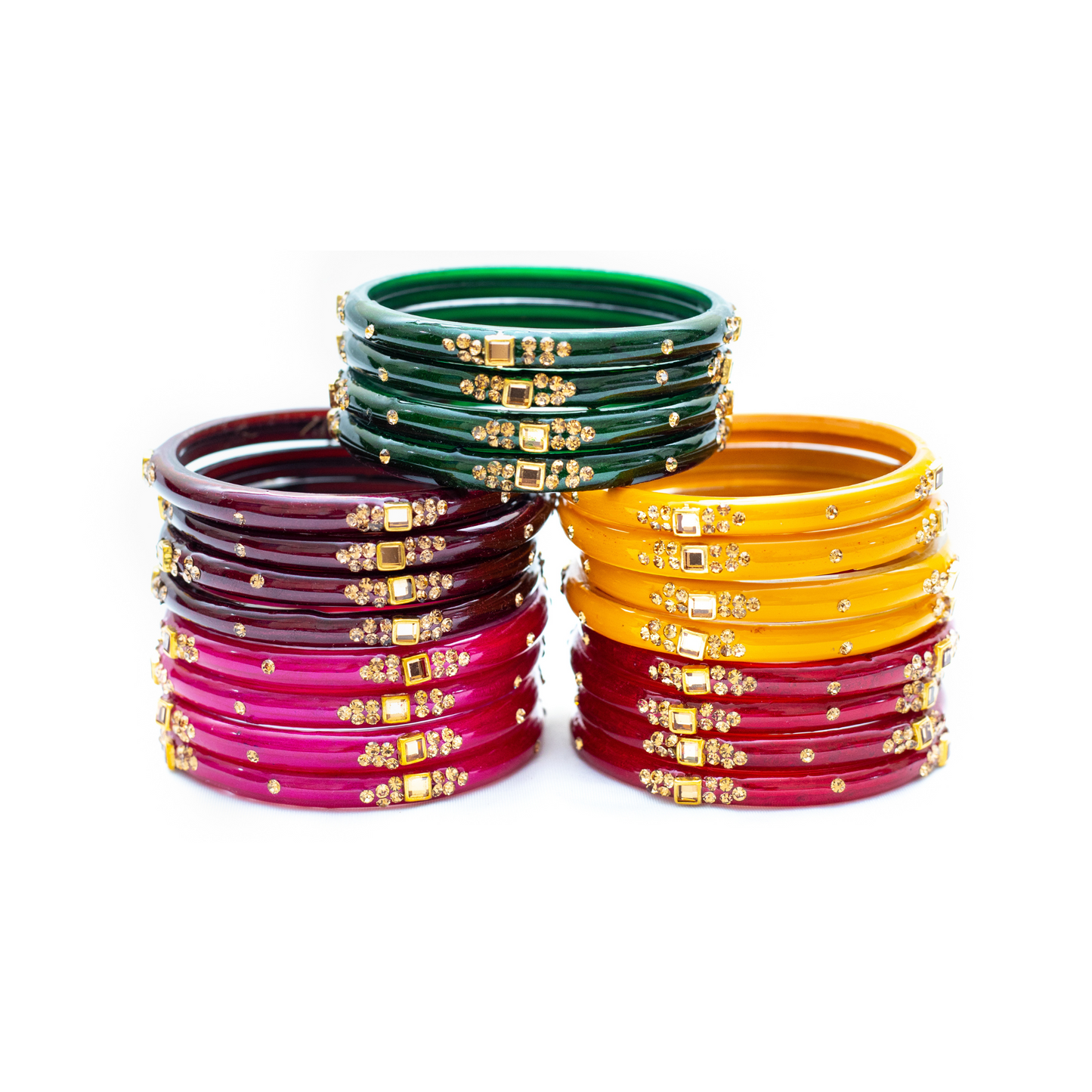 Swara Creations Glass Bangles with Zirconia & Gemstonwork and Glossy Finished Kada Set For Women and Girls(SKU163)