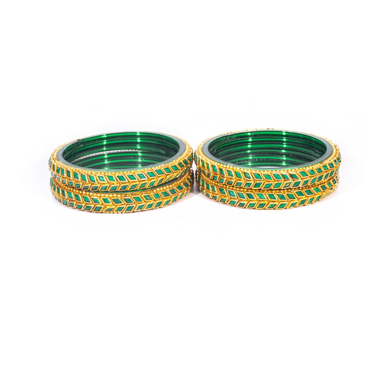 Swara Creations Glass Bangles/Kadas Set | Diamond Cutting Stone design | Golden Design for Women & Girls(Size - 2.4, 2.6, 2.8)