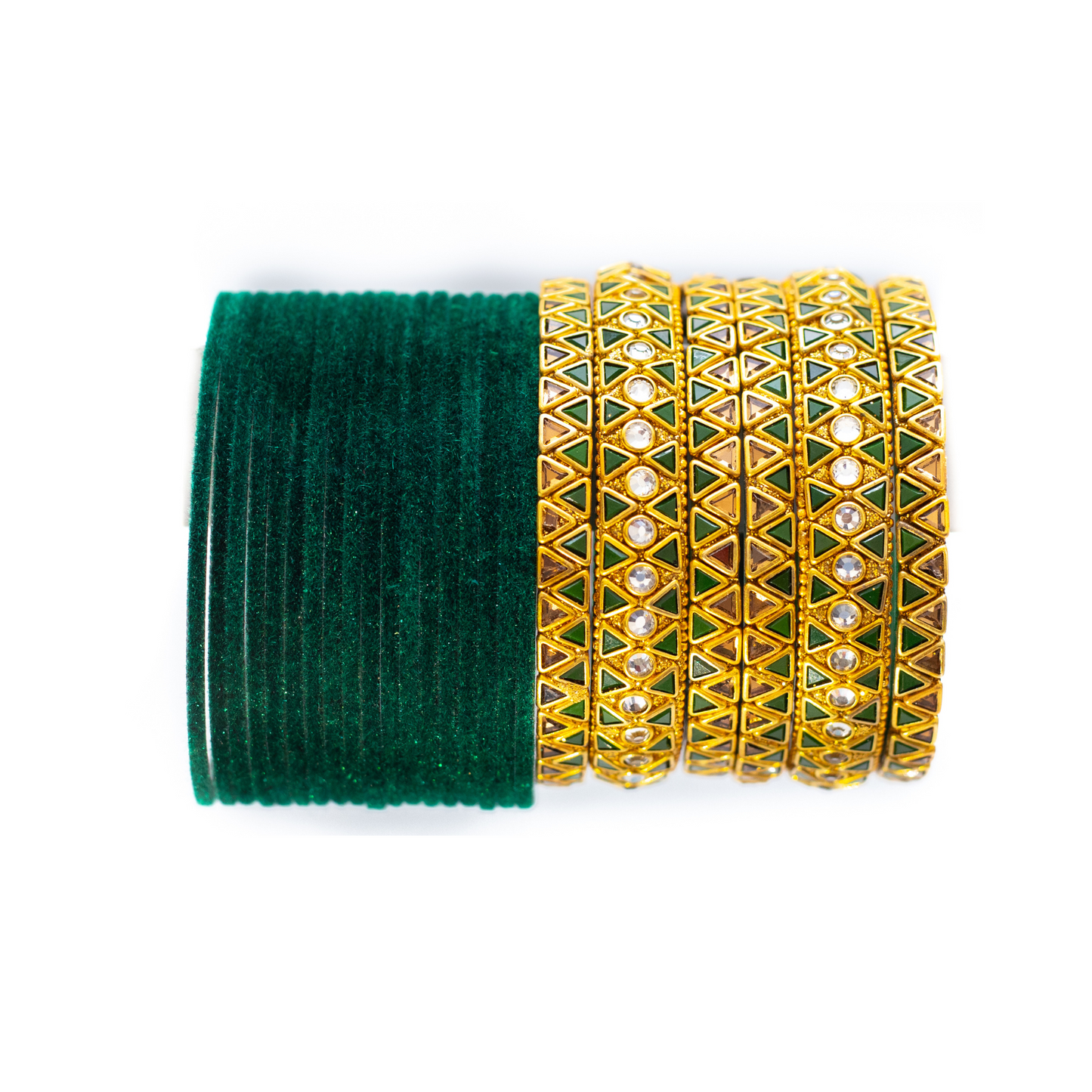 Swara Creations Traditional Glass Bangles set for women/Red and Green Velvet glass bangles/Diamond cutting/Kundan work design bangles for women(Sku253)