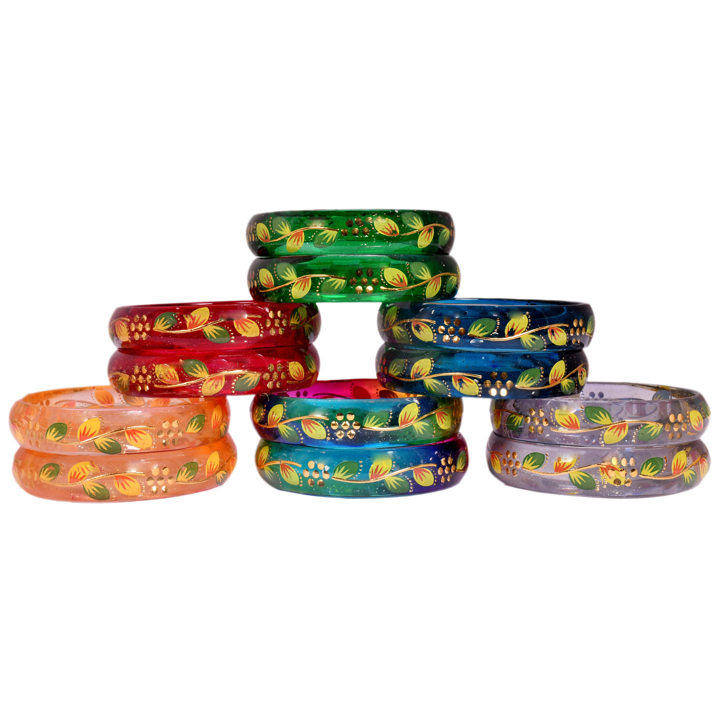 Swara Creations Traditional Bangles Set |Glass Kade in Crystal Glossy Finish with leaf design| Bangles Kada for Women & Girls(SKU256)