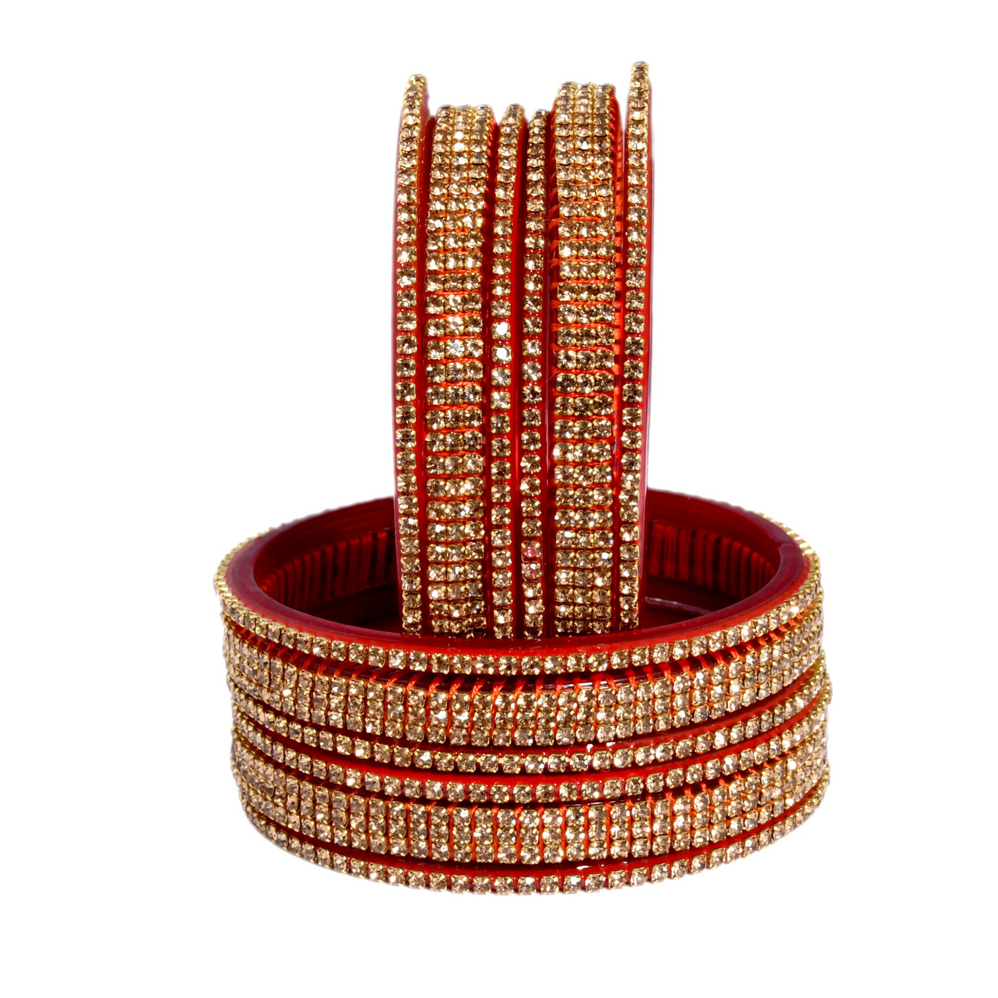 Swara Creations Red Glass Bangles Set | Zirconia Golden work | Perfect for Karwa Chauth, Wedding & festival for Women & Girls(SKU257)