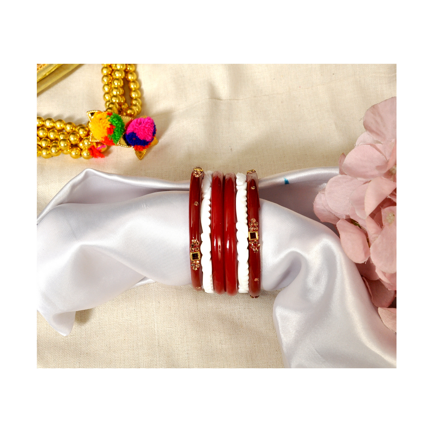 Swara Creations Red & White Bangles Set for size |Red & White Bengali Bangles| for Women & Girls(SKU261)