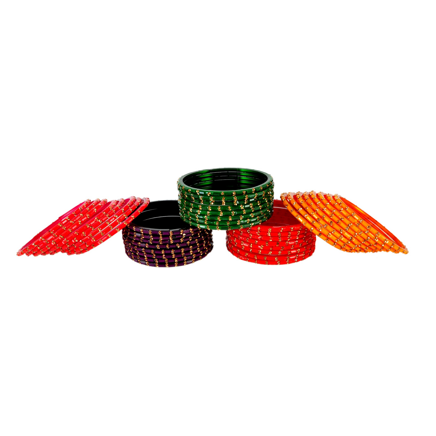 Swara Creations Glass Bangles Set in Red Green Gajri Purple Yellow Color for Women & Girls(SKU262)