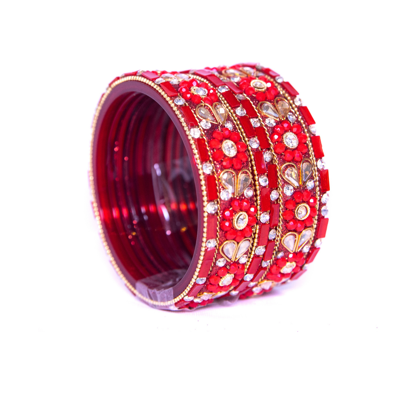Swara Creations Red Glass Bangles Set | Karwa Chauth Special Bangles set | Shiny Stonework Kundan Bangles for Women & Girl(Sku266)