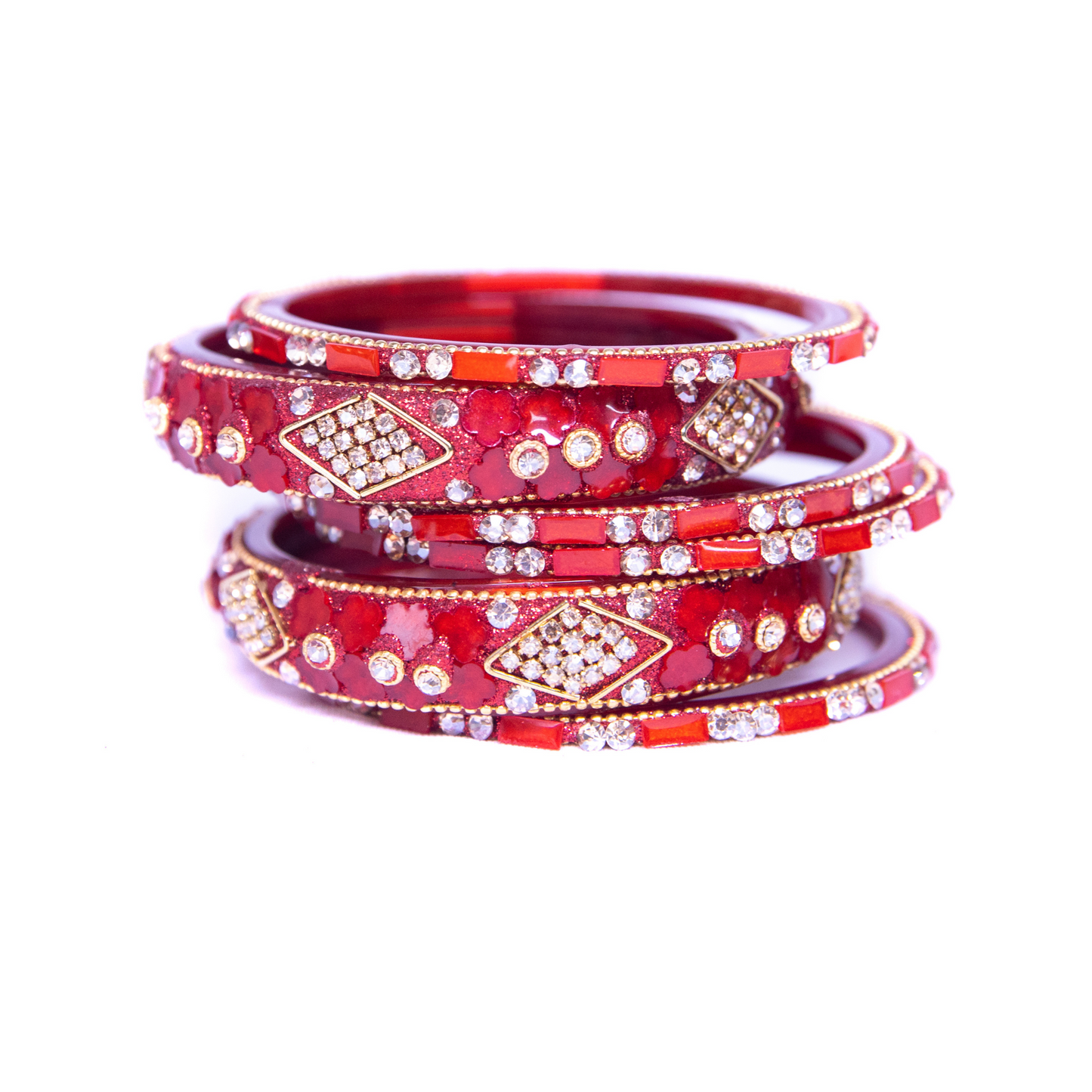 Swara Creations Red Glass Bangles Set | Karwa Chauth Special Bangles set | Shiny Stonework Kundan Bangles for Women & Girl(Sku266)