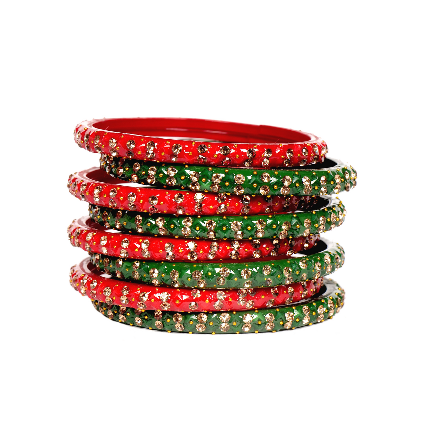 Swara Creations Red Green White Multi color Bangles for Women/Studded with Zirconia stonework/Glass Bangles (8Pcs)(SKU258)